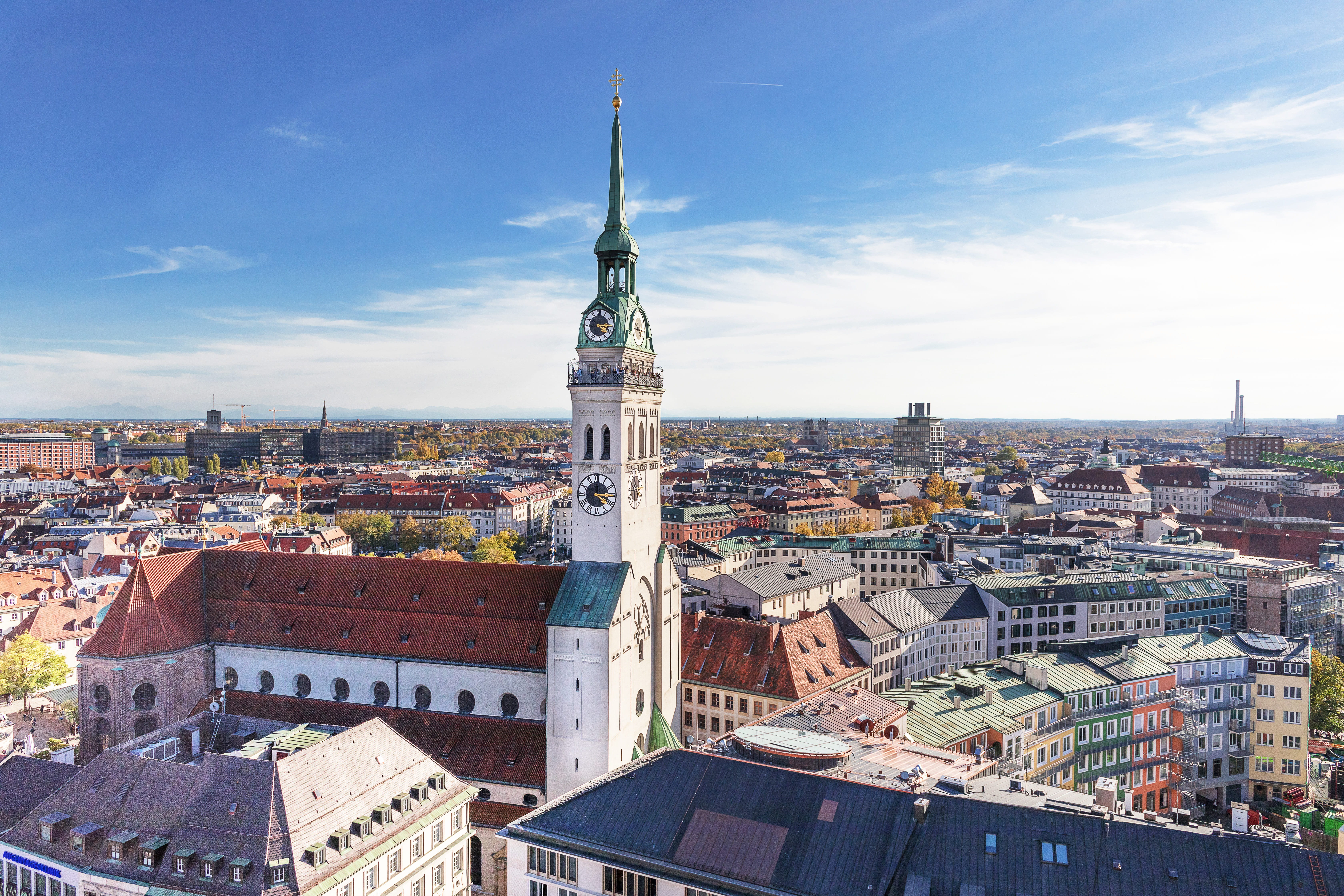 panorama, city, landmark, nature, clock, munich, building, spire, townscape, religion, munich from the top, spirituality, building exterior, dom, white, HD Wallpaper