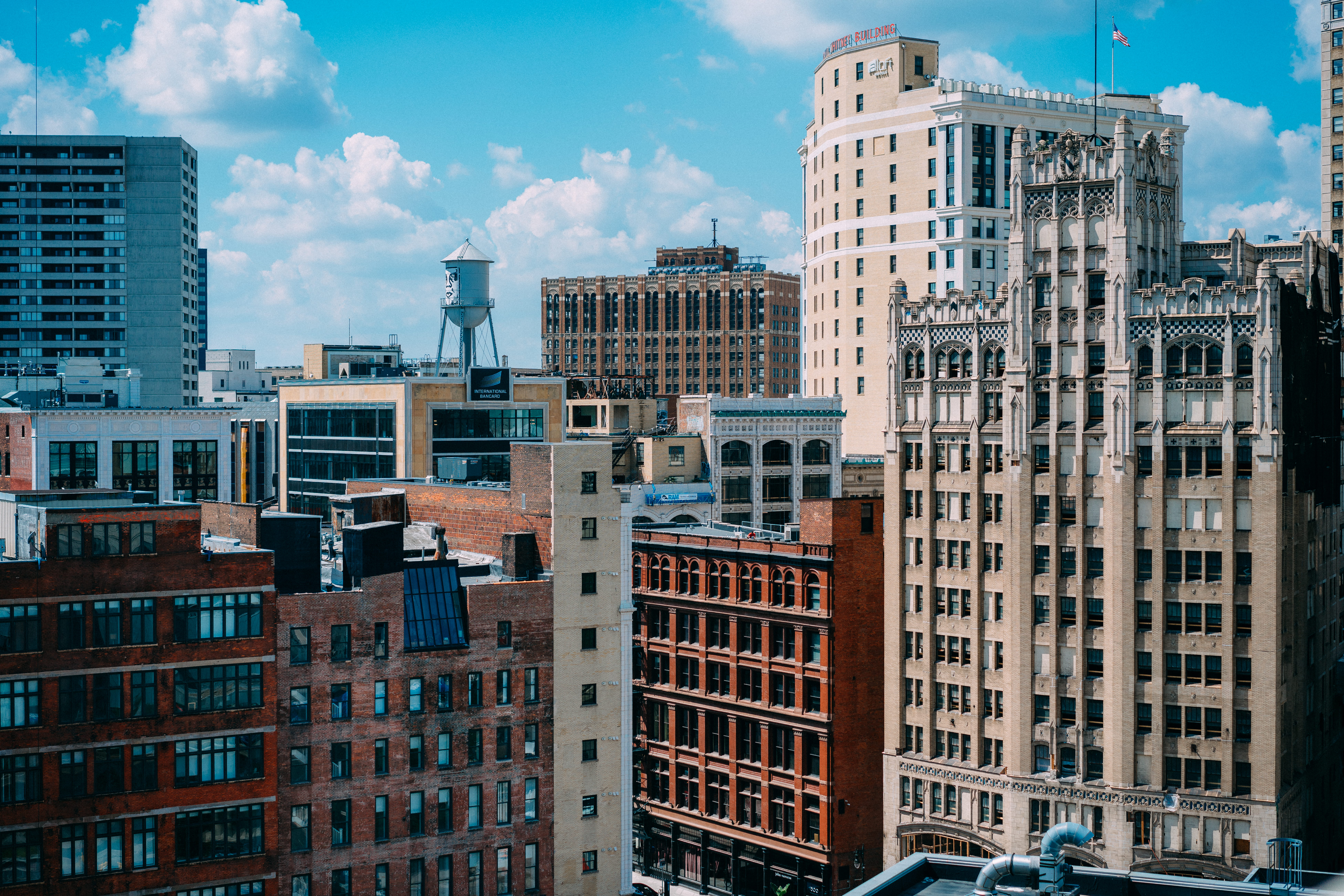city life, cityscape, city, nature, tower, window, building, no people, aerial, film, brown, color, urban, assorted, office building exterior, cloud, beige, HD Wallpaper