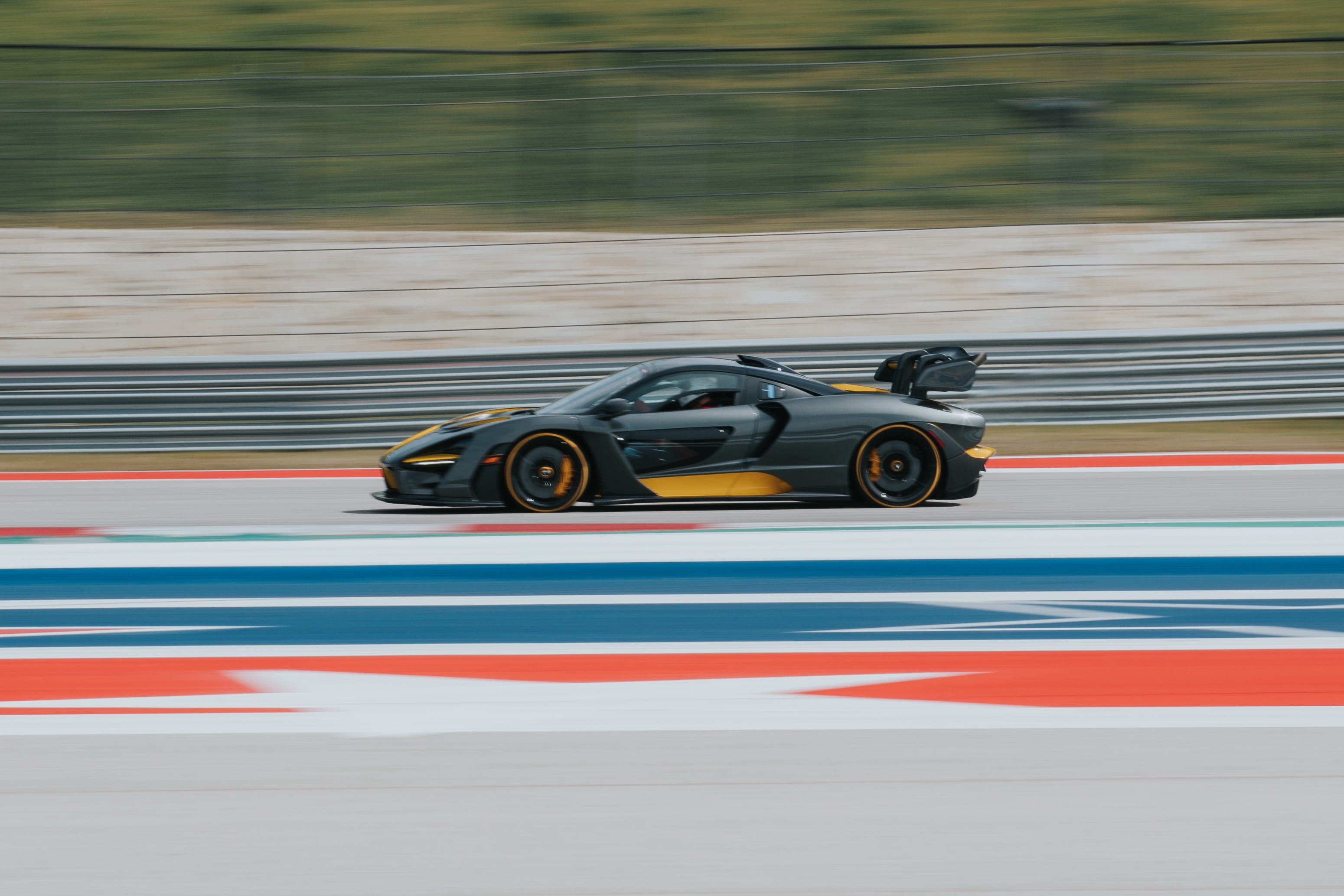 striped, sport, day, speed, yellow, mclaren, track, professional sport, machine, automobile, sports car, tarmac, mode of transportation, track and field, HD Wallpaper