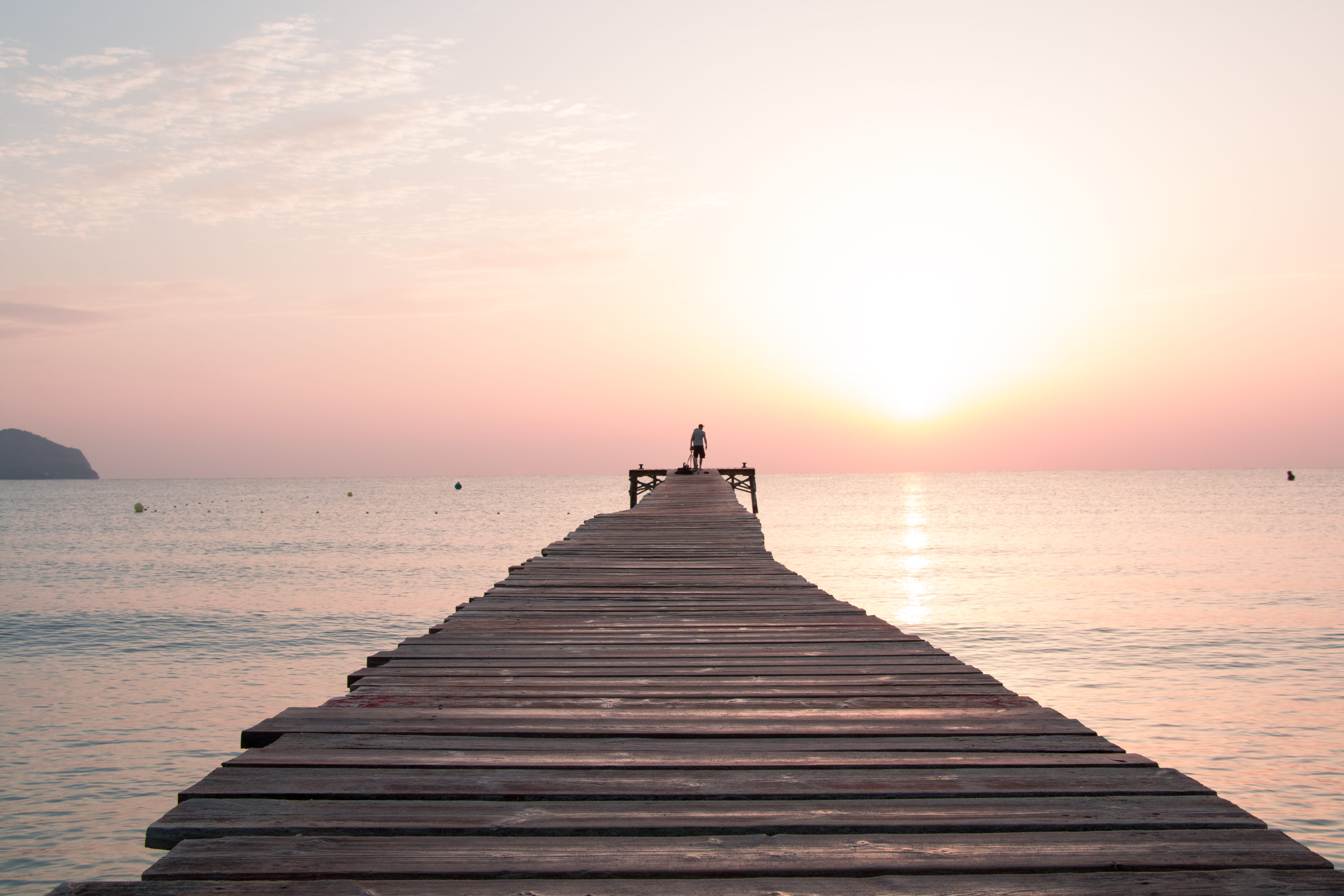 relaxation, the way forward, beautifulplaces, sunrise, jetty, alcúdia, mallorca, man, tranquility, earth, outdoors, wood - material, sunlight, HD Wallpaper