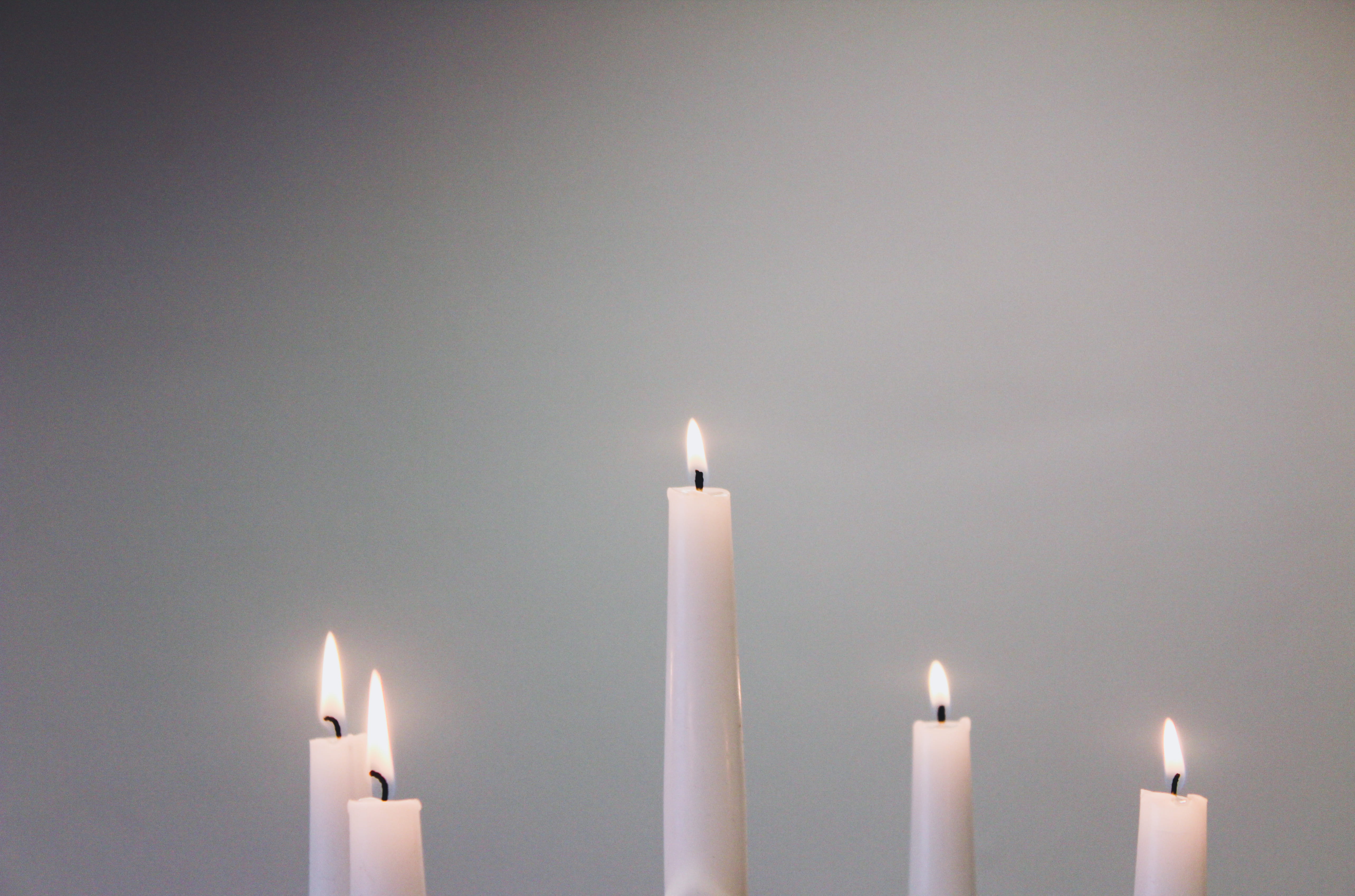 side by side, domestic room, five, candles, lighting equipment, illuminated, 5K, fire, indoors, heat - temperature, white, burning, copy space, fire - natural phenomenon, HD Wallpaper