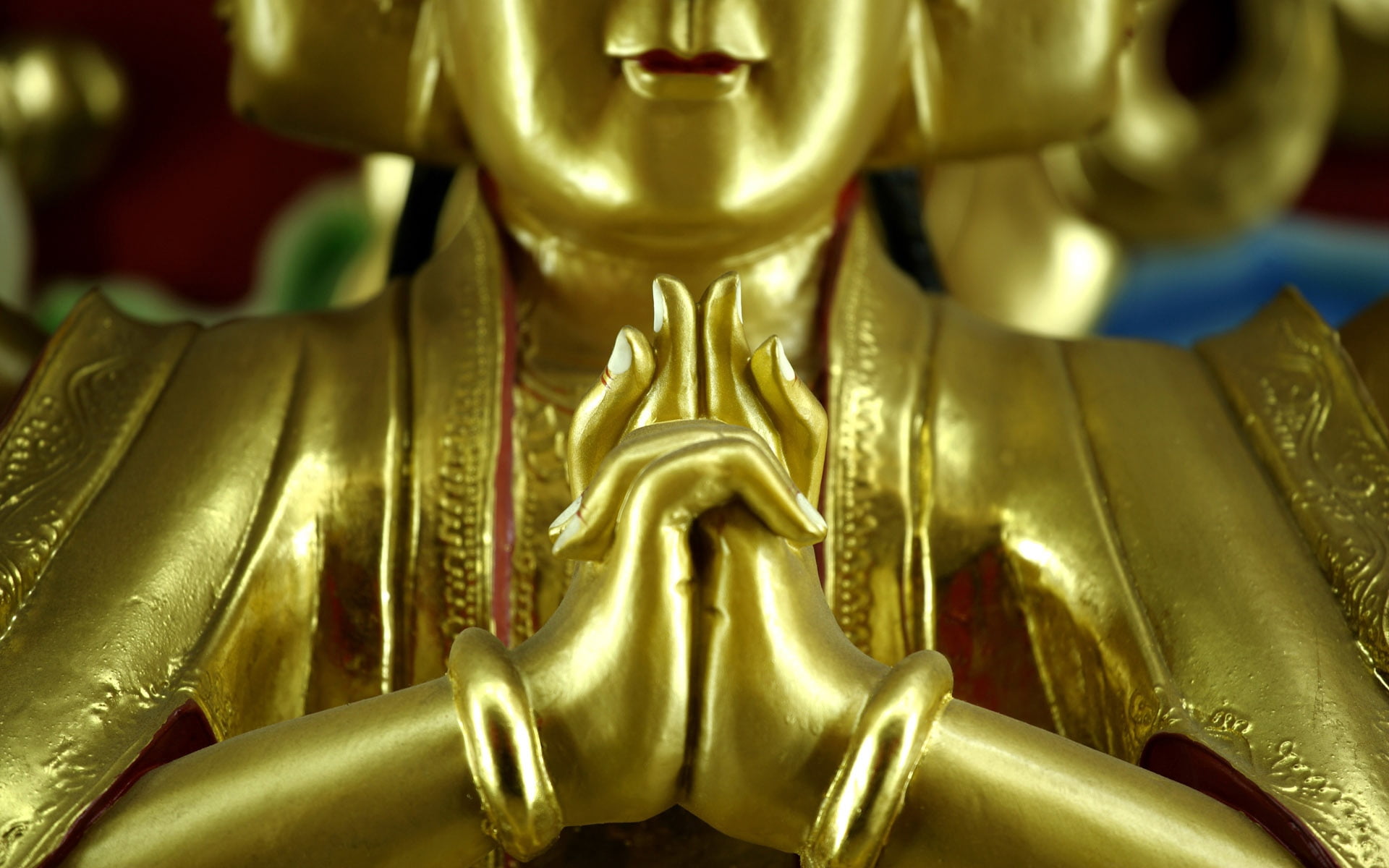 sculpture, 1080P, ancient, figurine, gilded, indoors, god, east, religion, ornate, art, gold Colored, metal, belief, creativity, spirituality, architecture, HD Wallpaper