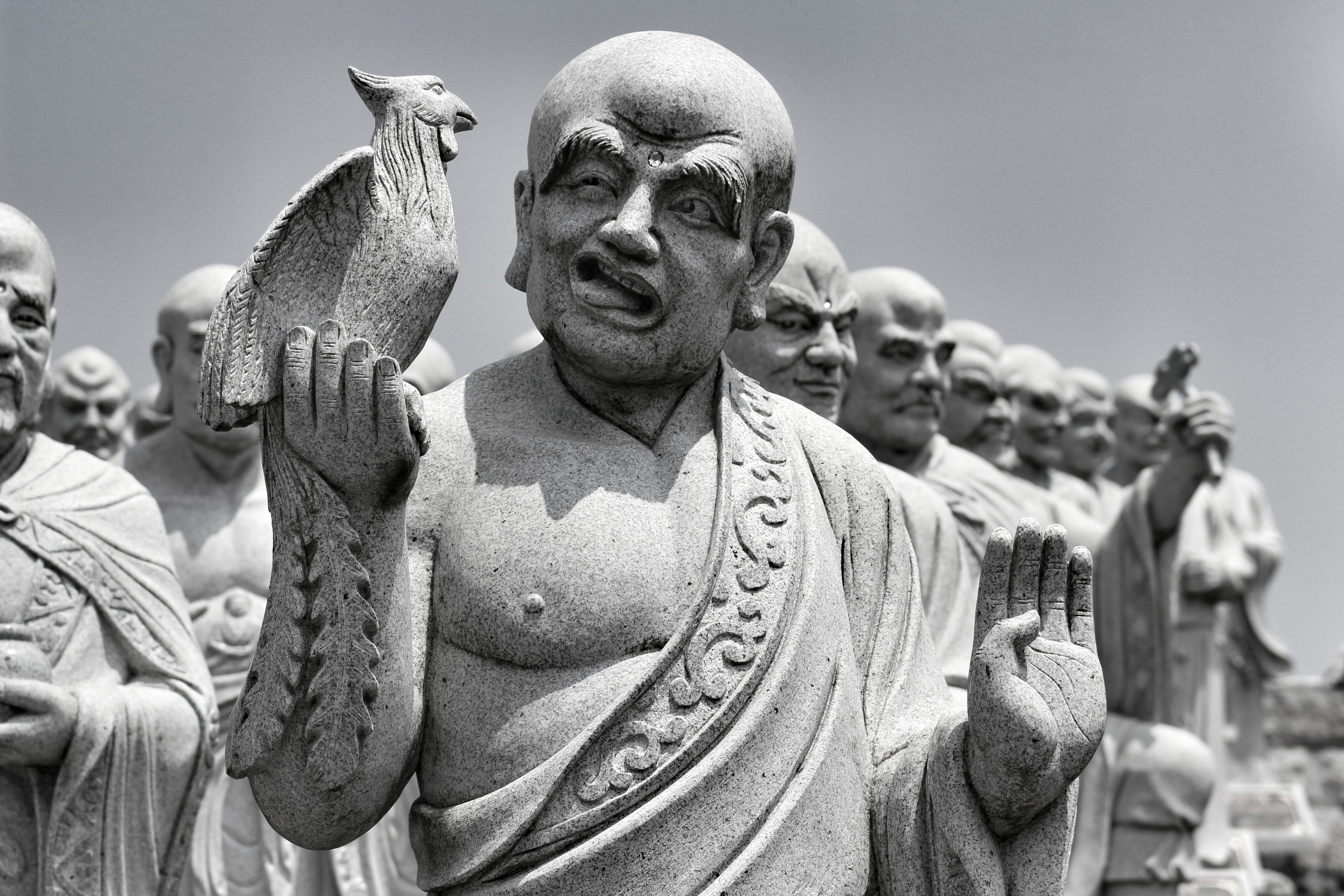 religion, craft, the past, 4K, human representation, male likeness, buddhist, art and craft, peaceful, buddhis, black, nature, outdoors, meditation, statue, HD Wallpaper