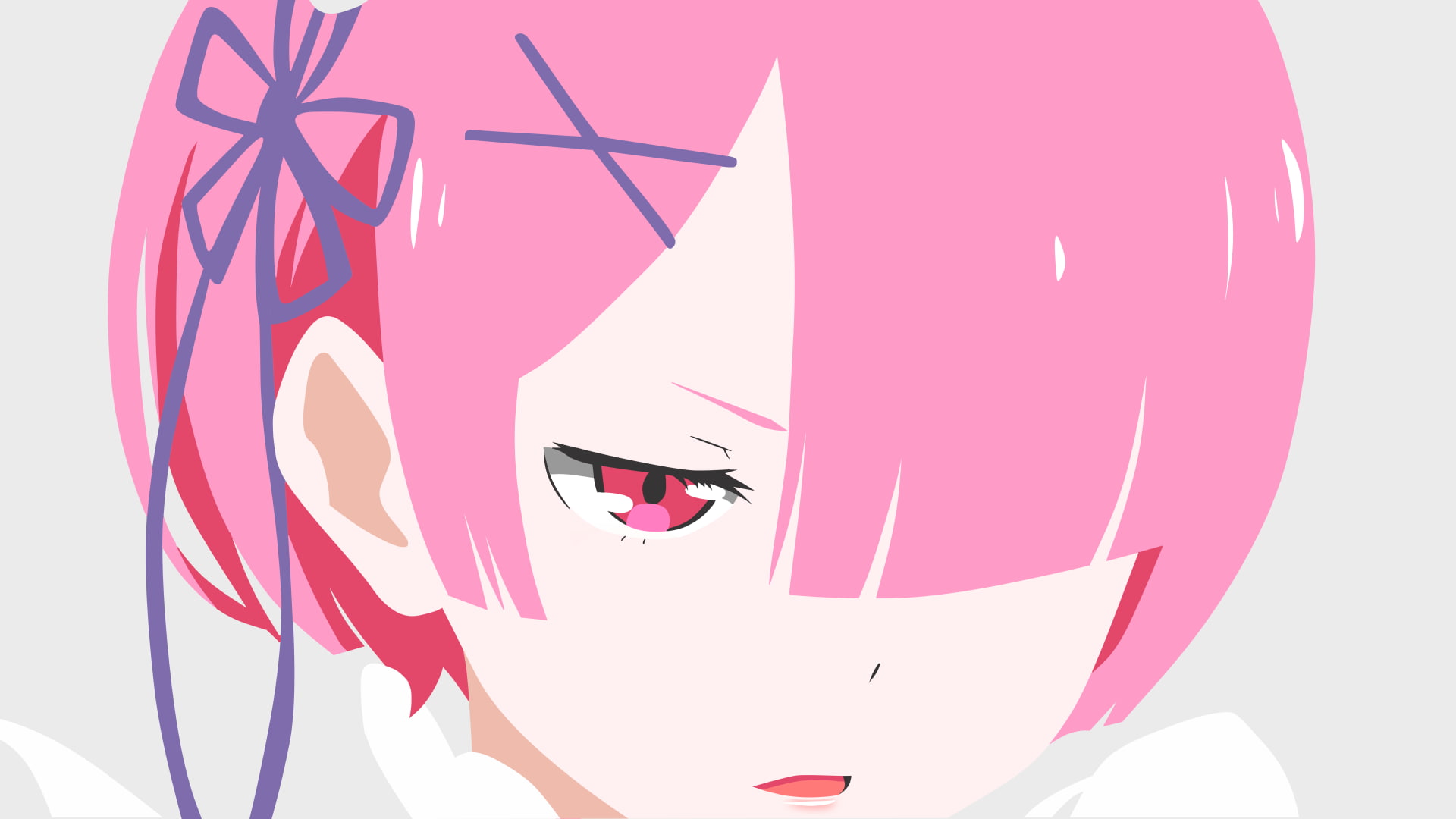 simple background, Yuki-Neh, pink hair, 1080P, Ram (Re:Zero), anime girls, Re:Zero Kara Hajimeru Isekai Seikatsu, minimalism, HD Wallpaper