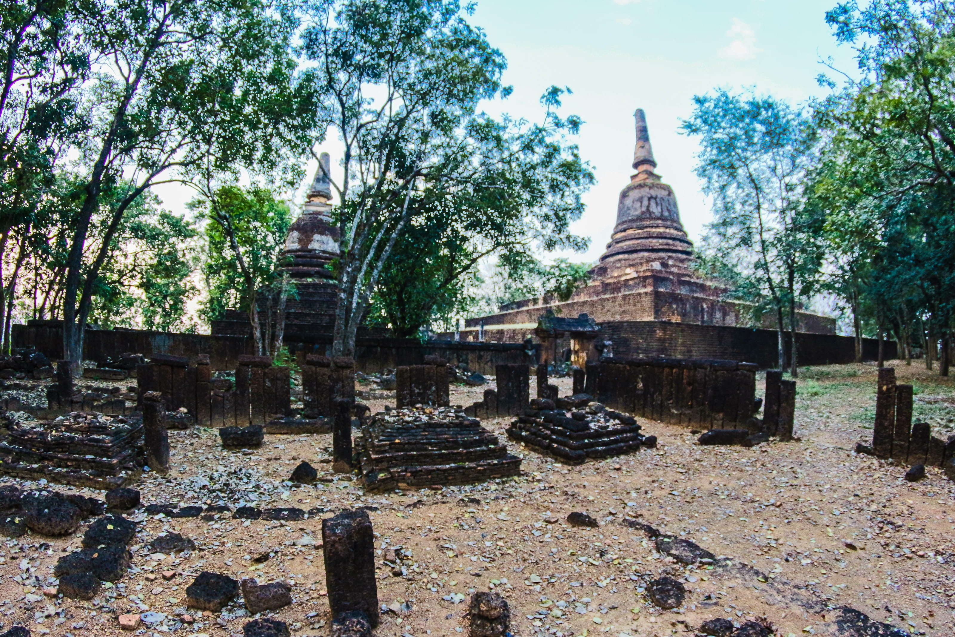 concrete, world, the past, landmark, history, ancient civilization, belief, Asian, travel, statue, place of worship, ruins, tree, buddha, archaeology, trees, HD Wallpaper