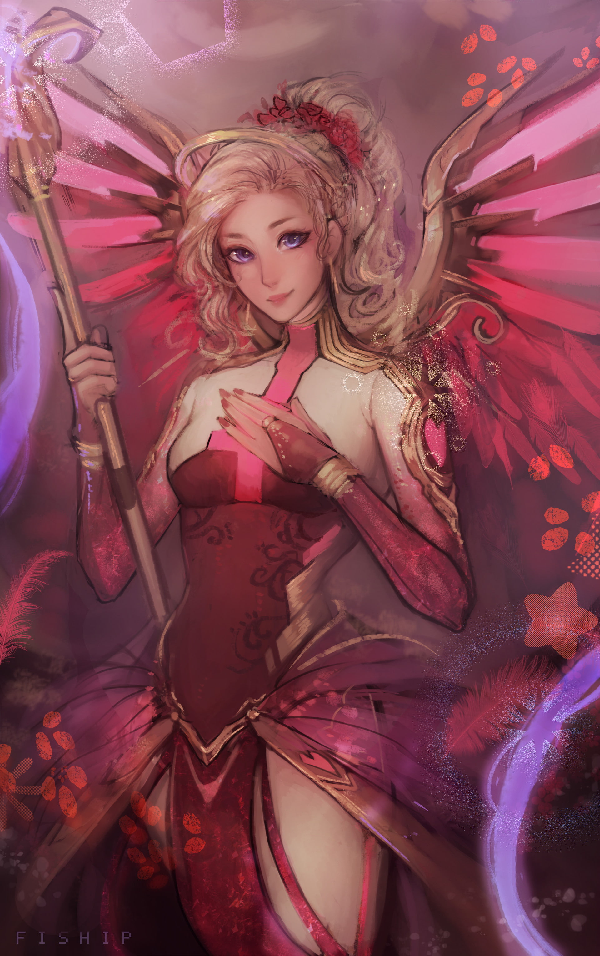 hairstyle, studio shot, hair, costume, portrait, fashion, young adult, adult, beautiful people, Mercy (Overwatch), clothing, 2K, one person, Overwatch, Phone HD Wallpaper