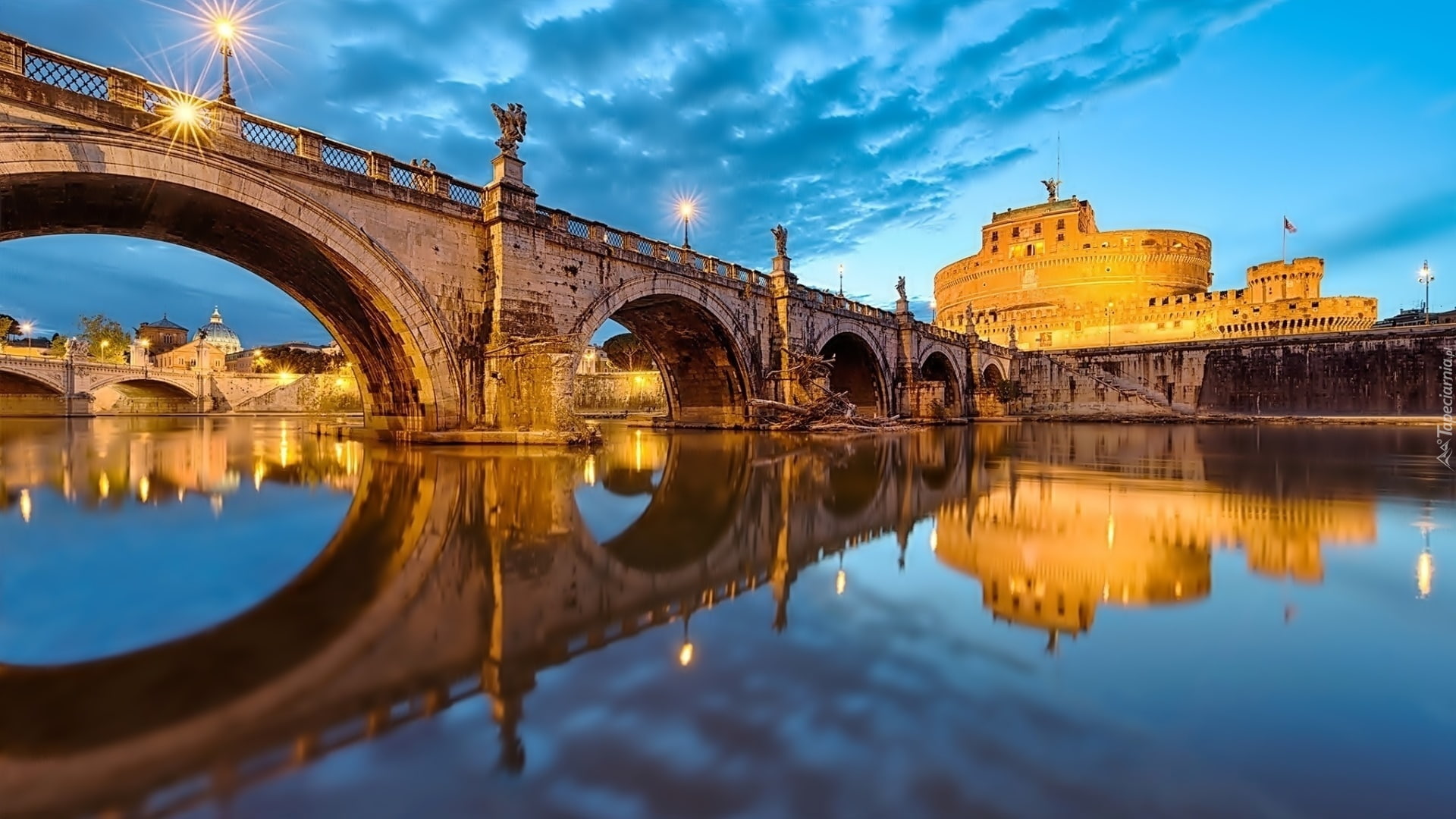 sant, 1080P, river, reflection, tablet, mobile, tiber, castle, laptop, italy, angelo, bridge, phones, san, hd, rome, ponte, HD Wallpaper