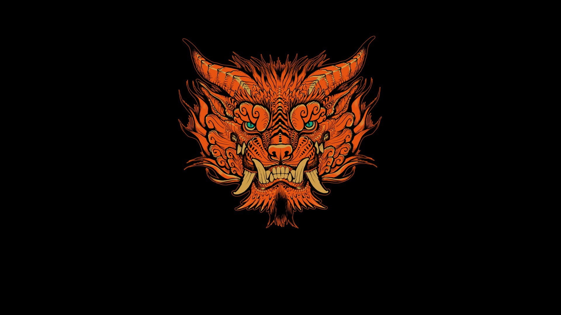 tribal, artwork, animals, minimalism, 1080P, black background, HD Wallpaper