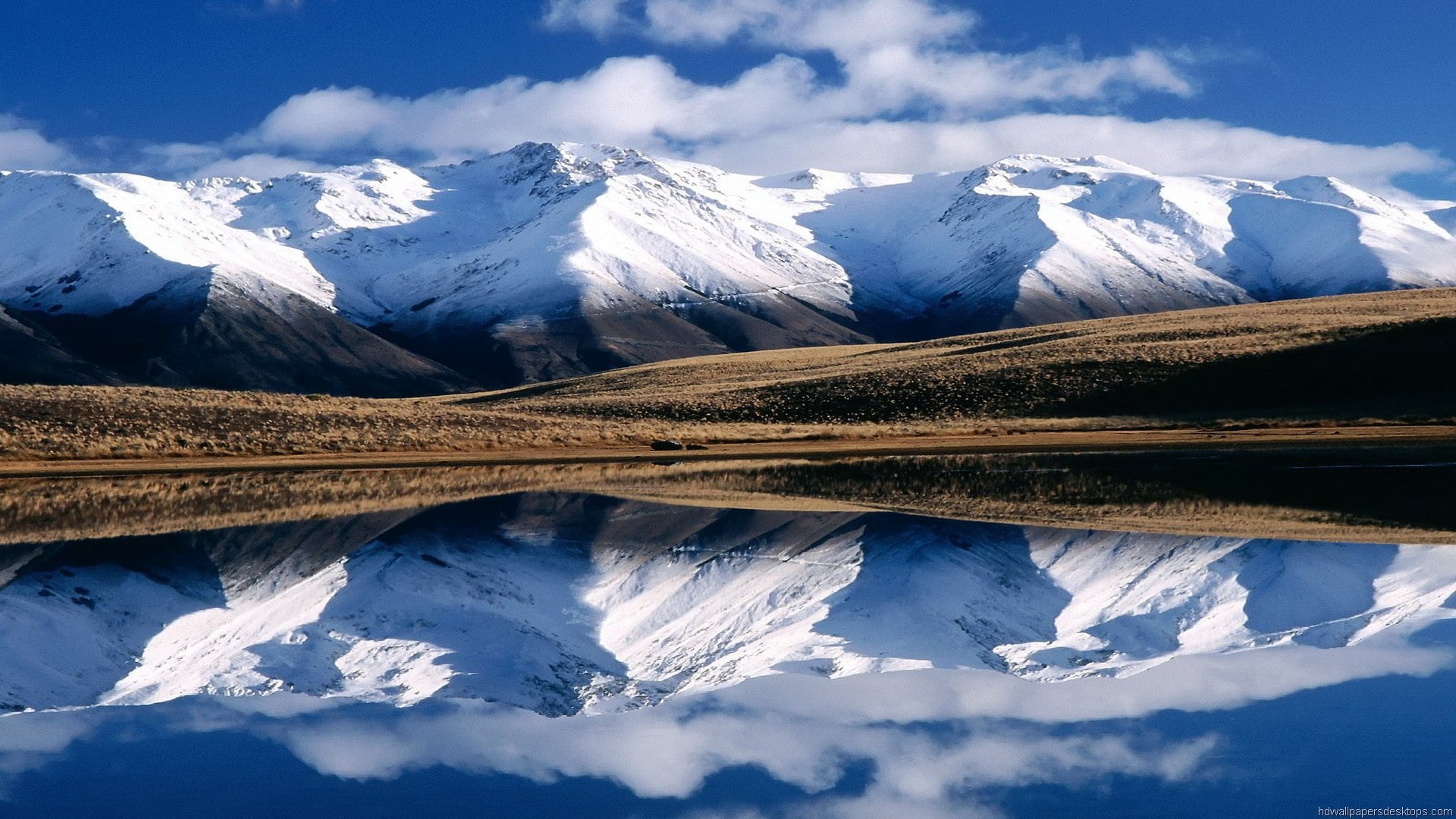 1080P, hills, reflection, nature, landscape, snow, clouds, mountains, New Zealand, water, lake, HD Wallpaper