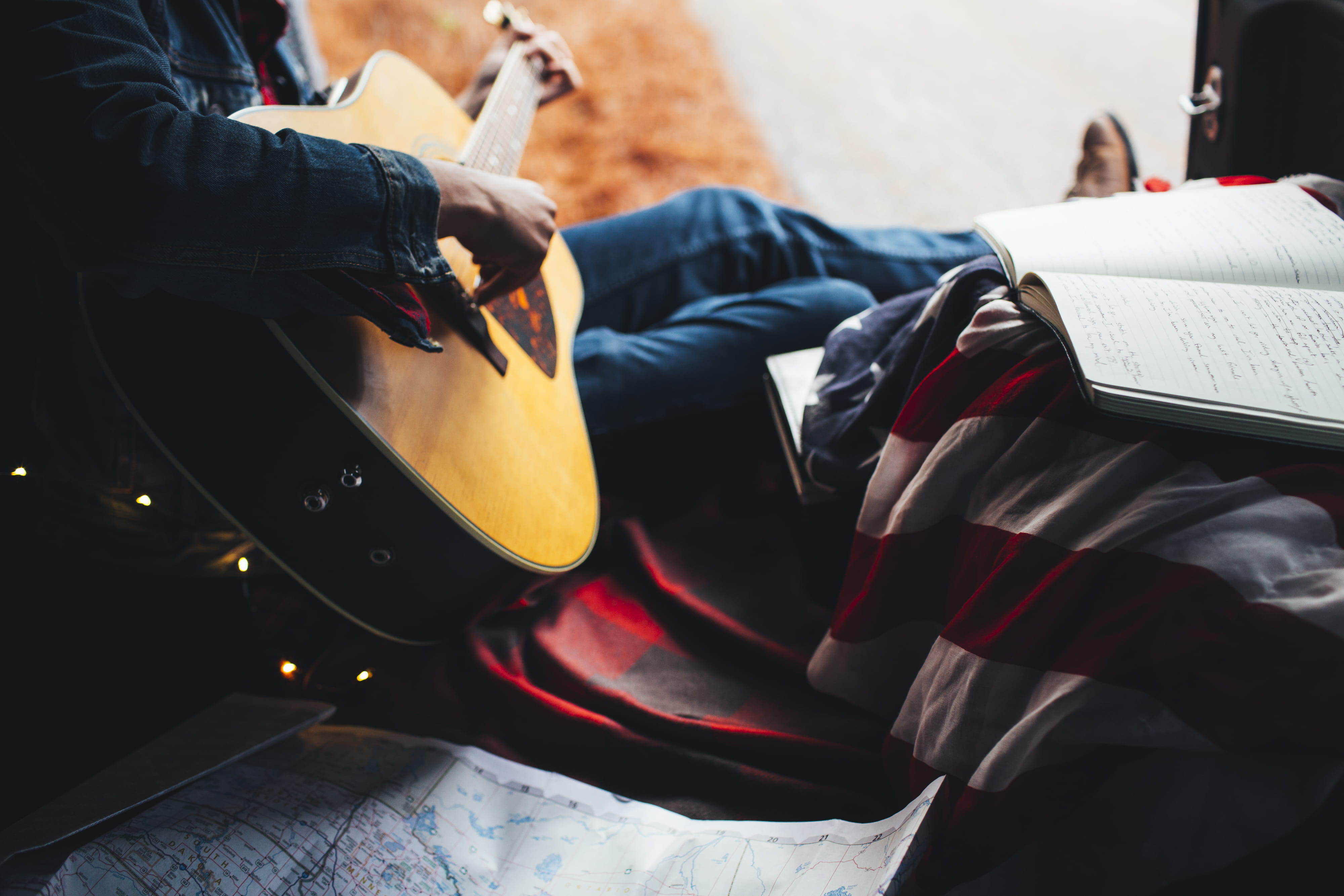 person, sitting, one man only, day, paper, musical instrument, Inspiration, playing, strum, leisure activity, Road, music, adult, outdoors, midsection, HD Wallpaper