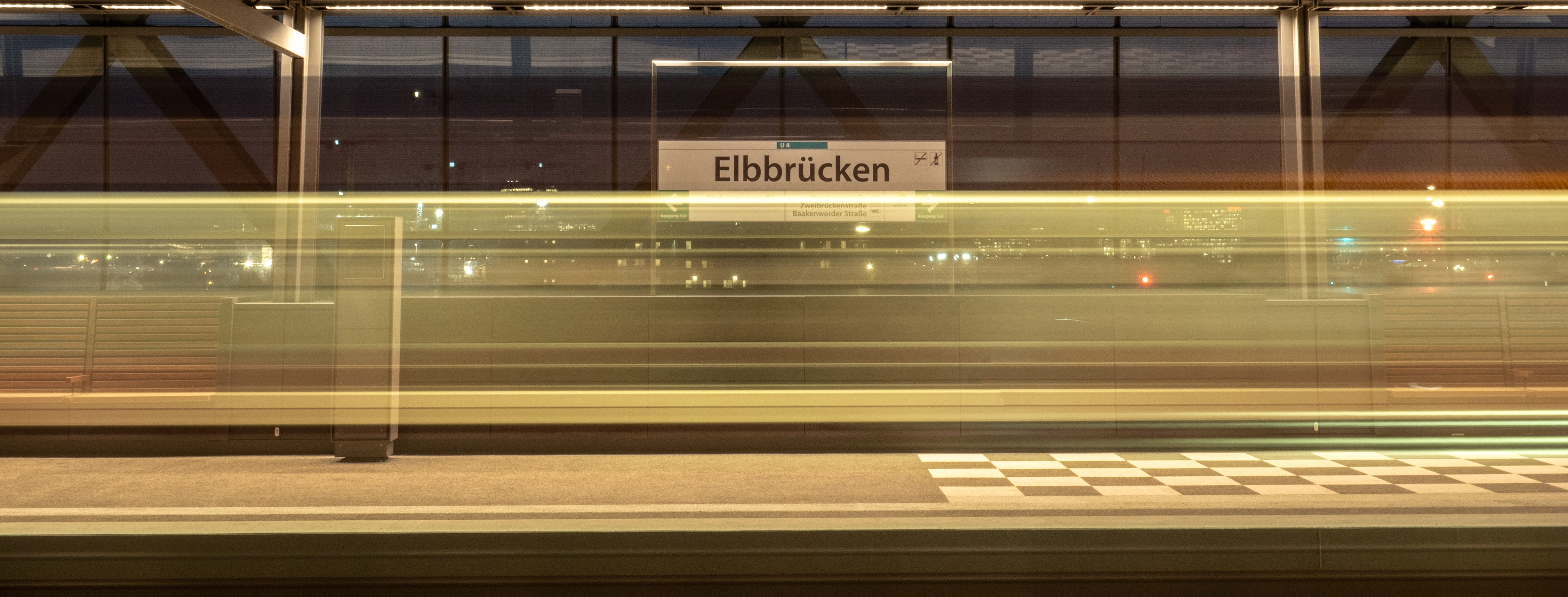 elbe bridge, train, indoors, station, travel, rail traffic, railroad station, modern, text, illuminated, sign, subway train, 4K, blurred motion, transport, HD Wallpaper
