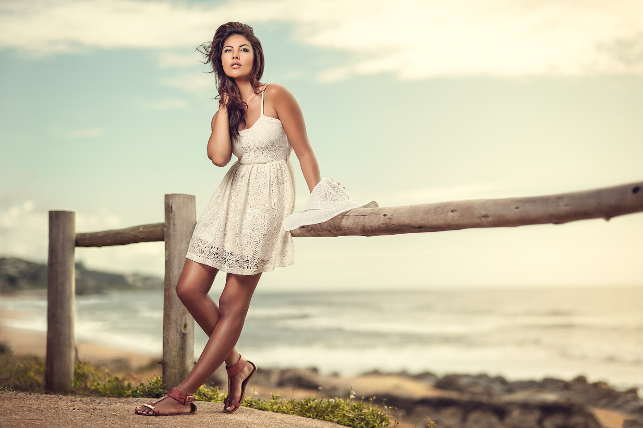 dress, lifestyles, casual clothing, hairstyle, sky, leisure activity, water, beach, women, land, sea, real people, sun hats, young adult, beauty, one person, HD Wallpaper