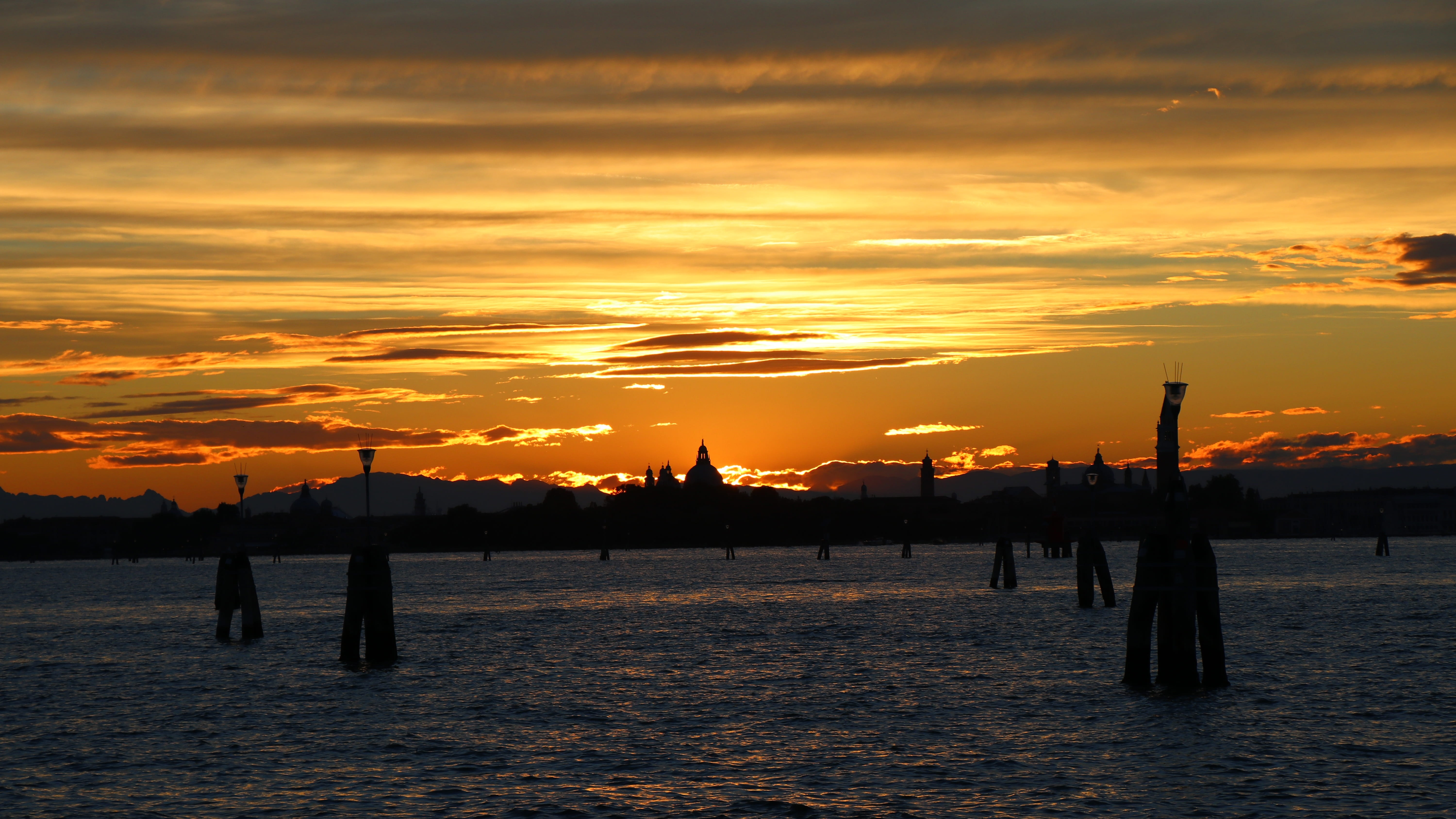 waterfront, sky, wooden post, pier, architecture, nature, cloud - sky, beauty in nature, tranquility, tranquil scene, sea, no people, orange color, dramatic sky, HD Wallpaper