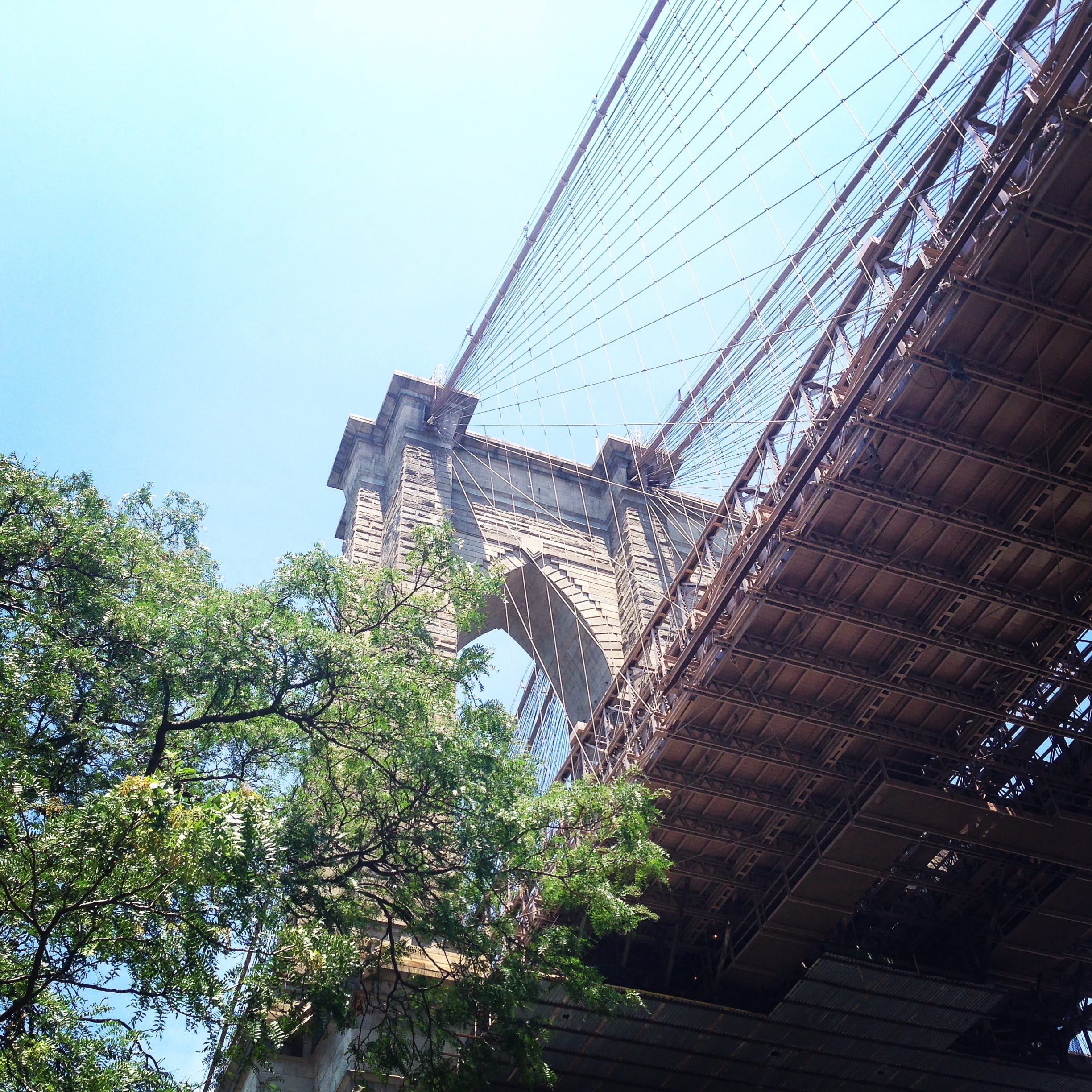 famous Place, New York, uSA, river, cityscape, architecture, Bridge, no people, urban Scene, office building exterior, low angle view, suspension Bridge, Phone HD Wallpaper