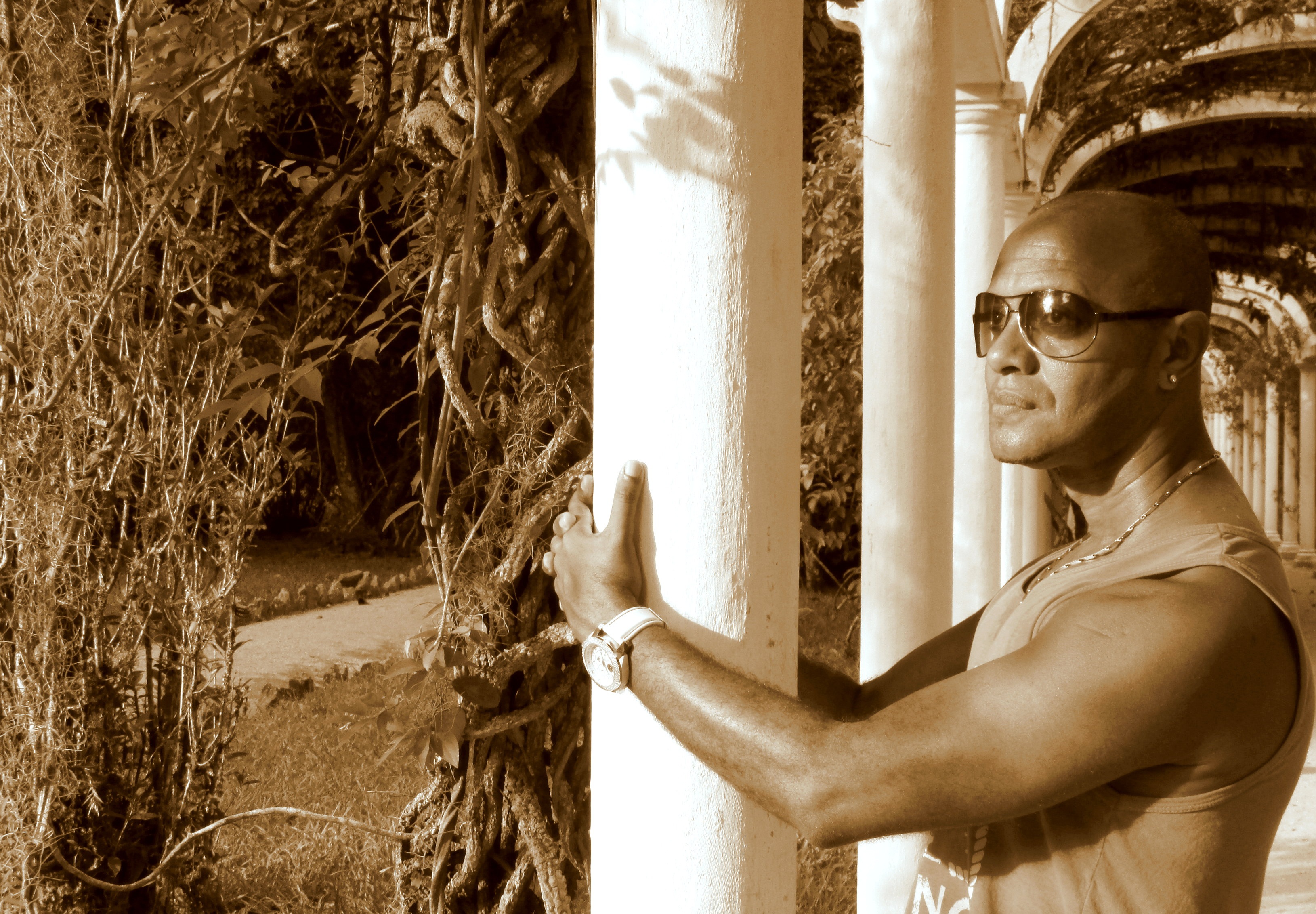 real people, adult, males, rio de janeiro, nature, sunglasses, delicacy, sepia, jardim botanico, one person, architectural column, day, garden, lifestyles, HD Wallpaper