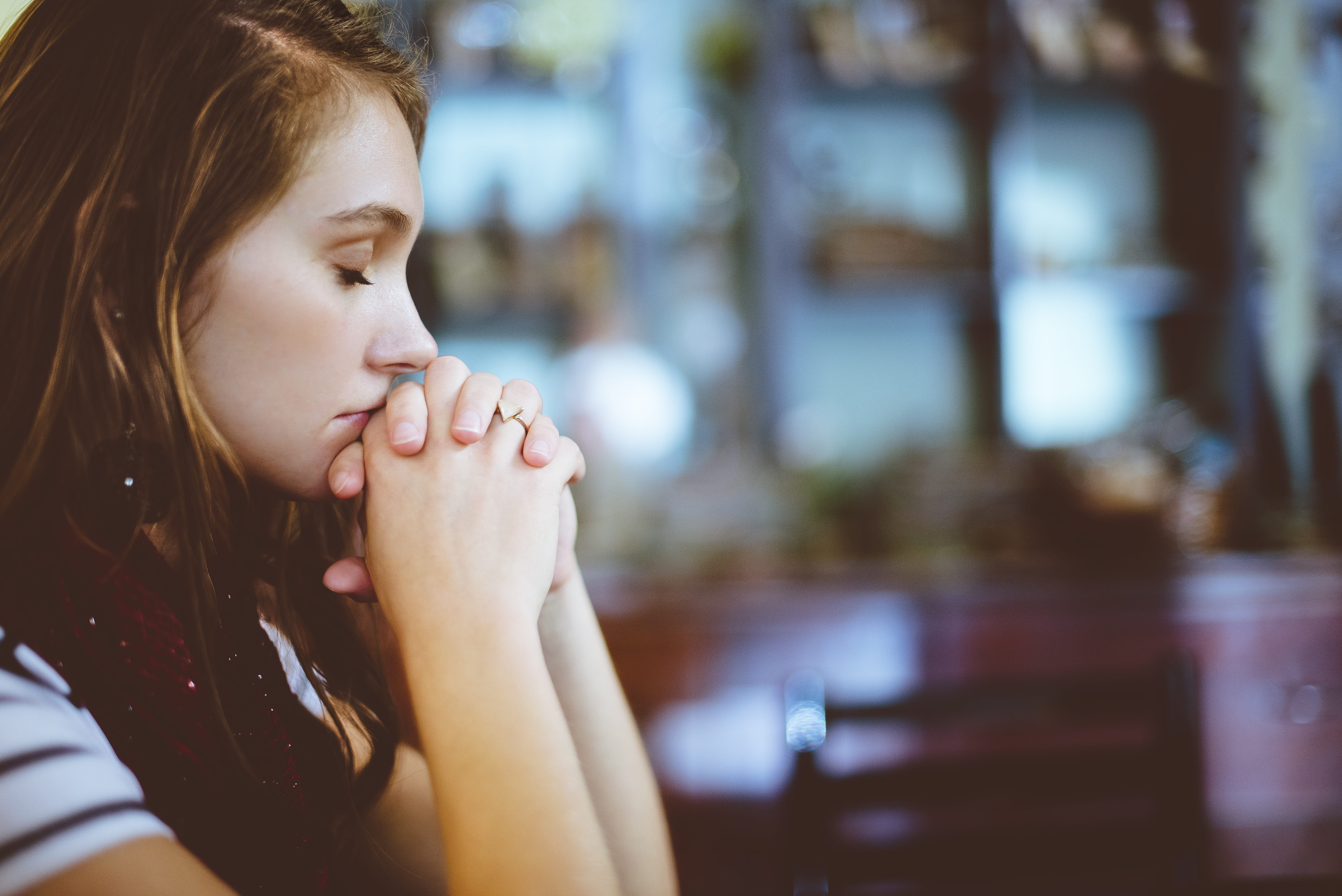 brown hair, model, headshot, strip, praying, close-up, young adult, hair, day, young women, leisure activity, child, beautiful woman, eyes closed, contemplation, HD Wallpaper