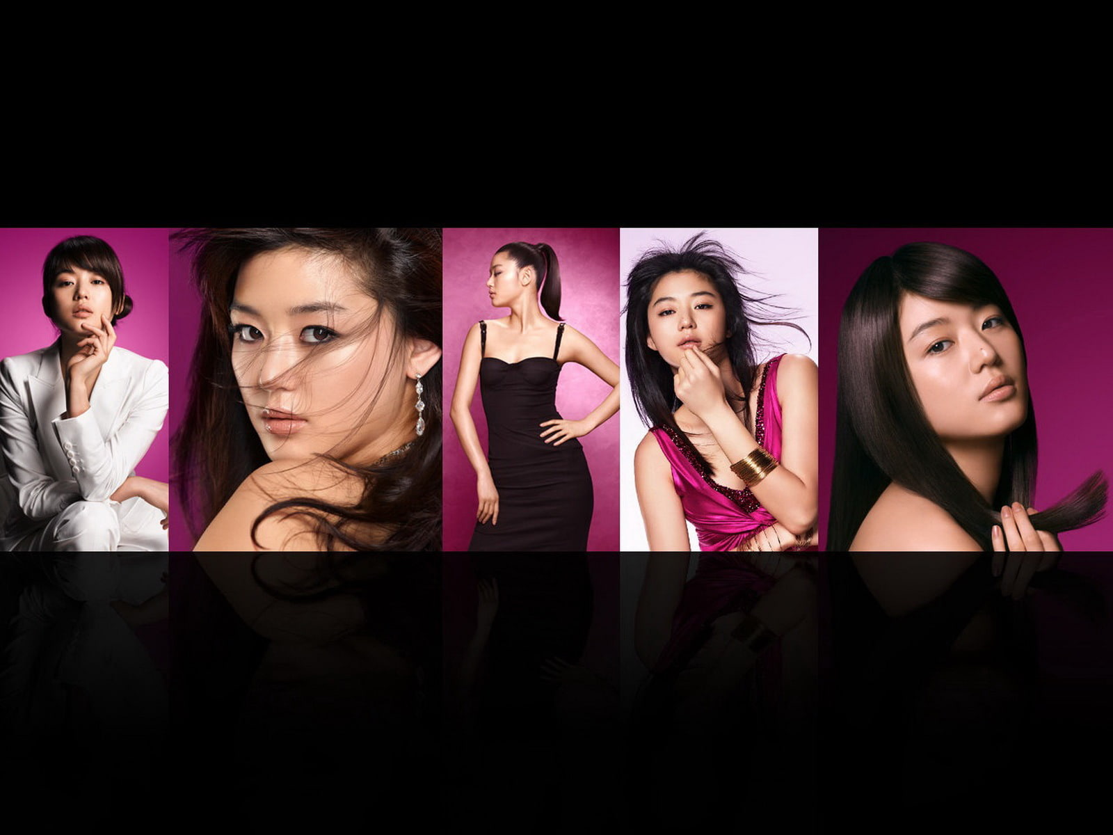 young women, black background, jun, Korean, Hyun, digital composite, contemplation, young adult, fashion, group of people, reflection, ji, people, 720P, HD Wallpaper