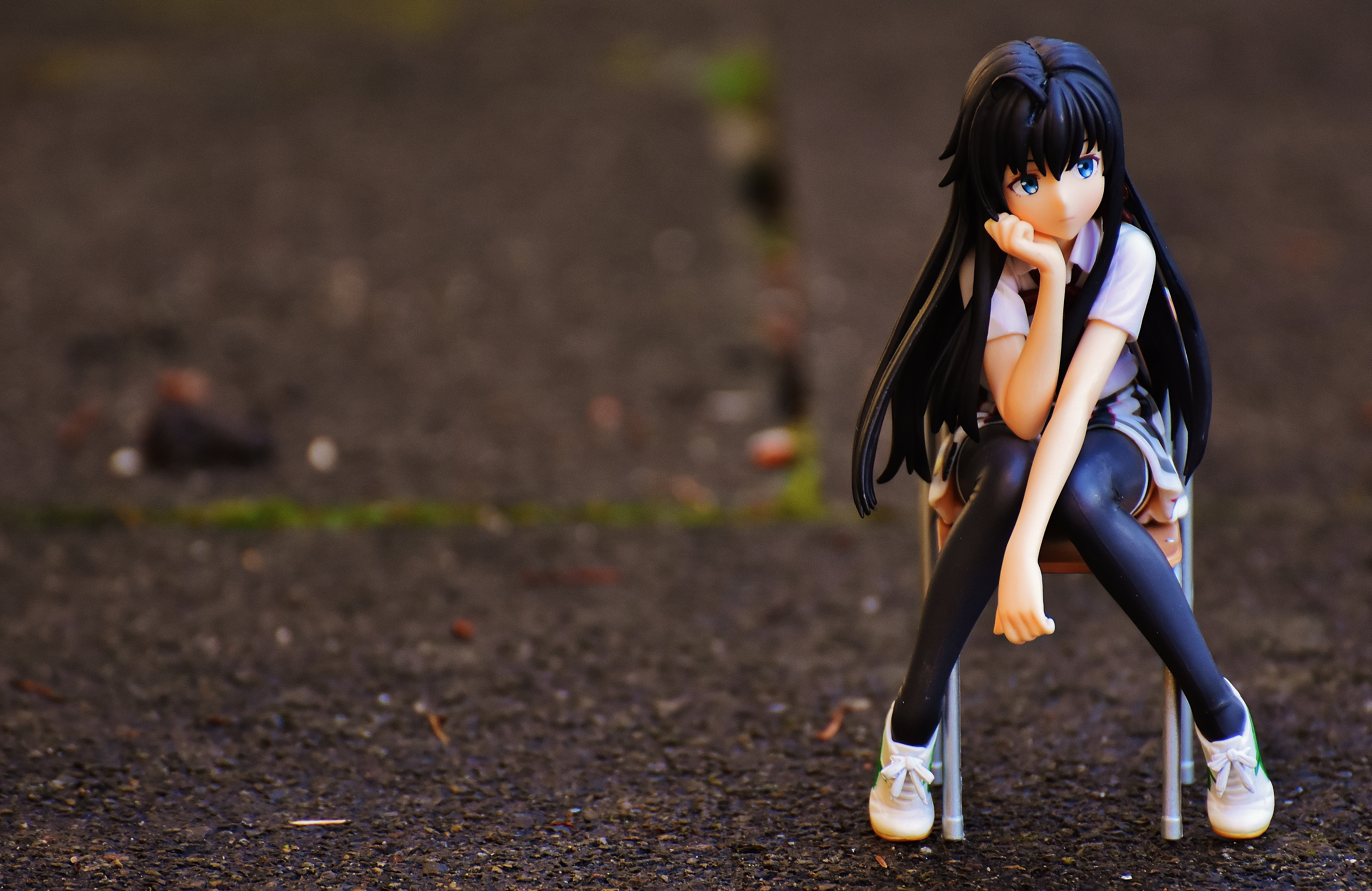 lifestyles, figure, girls, holding, leisure activity, chair, front view, fantasy, day, anime, 5K, long hair, thoughtful, woman, childhood, casual clothing, HD Wallpaper