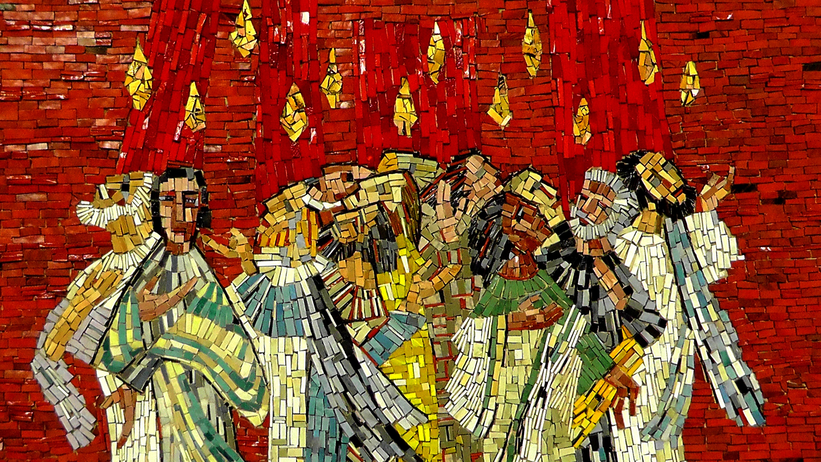 chaos, christen, creativity, art, holy spirit, full frame, close-up, trier, red, wall - building feature, mosaic, pattern, believe, image, architecture, HD Wallpaper