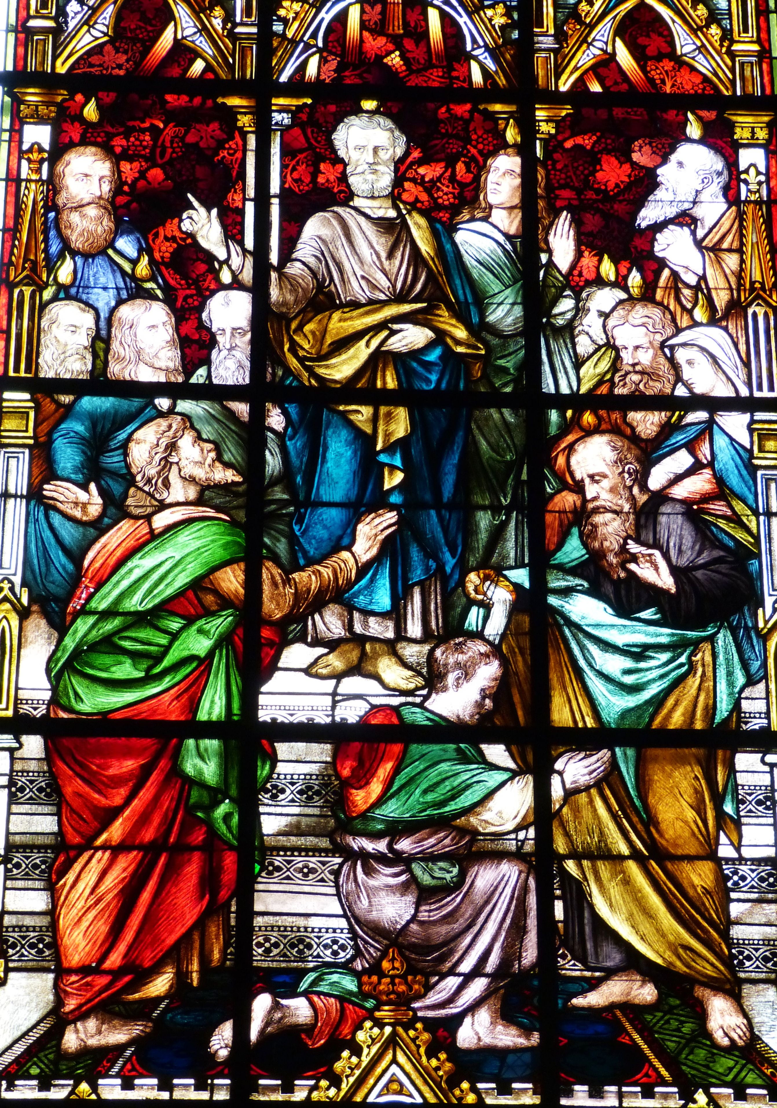 multi colored, stained glass, apostle, church window, christ, architecture, church, window, flame, religion, place of worship, full frame, representation, Phone HD Wallpaper