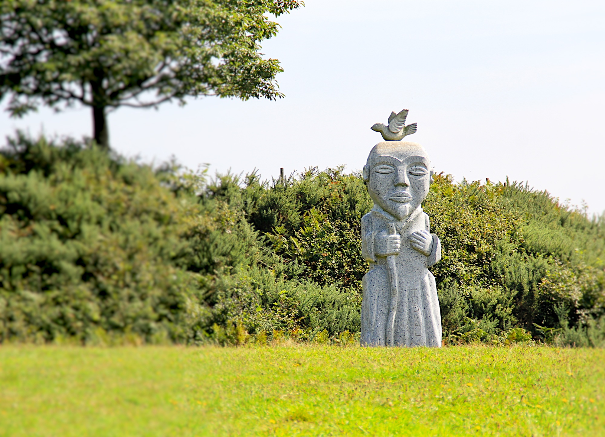 statue, day, art and craft, holy, grass, no people, field, holy spirit, clear sky, nature, land, faith, human representation, craft, green color, tree, HD Wallpaper