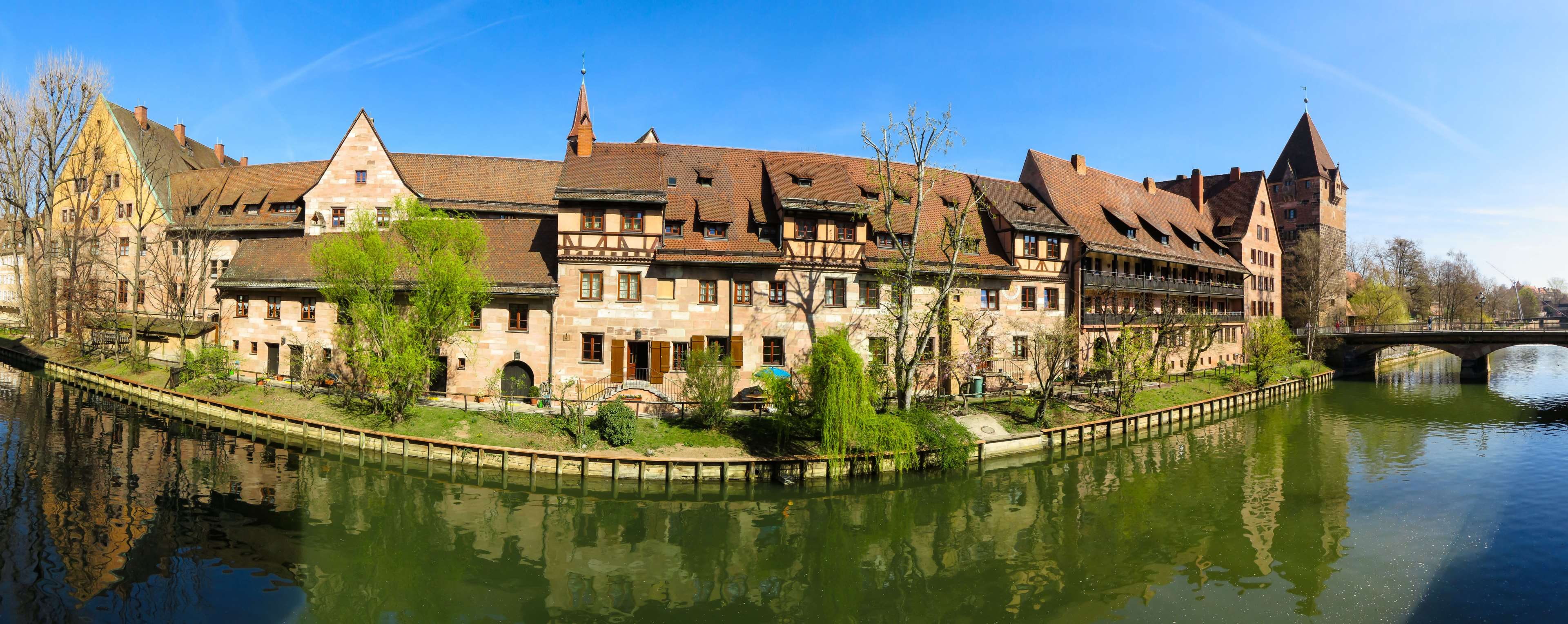 tourism, building, bridge - man made structure, facade, panorama, waterfront, history, reflection, building exterior, nuremberg, tower, travel, spring, HD Wallpaper