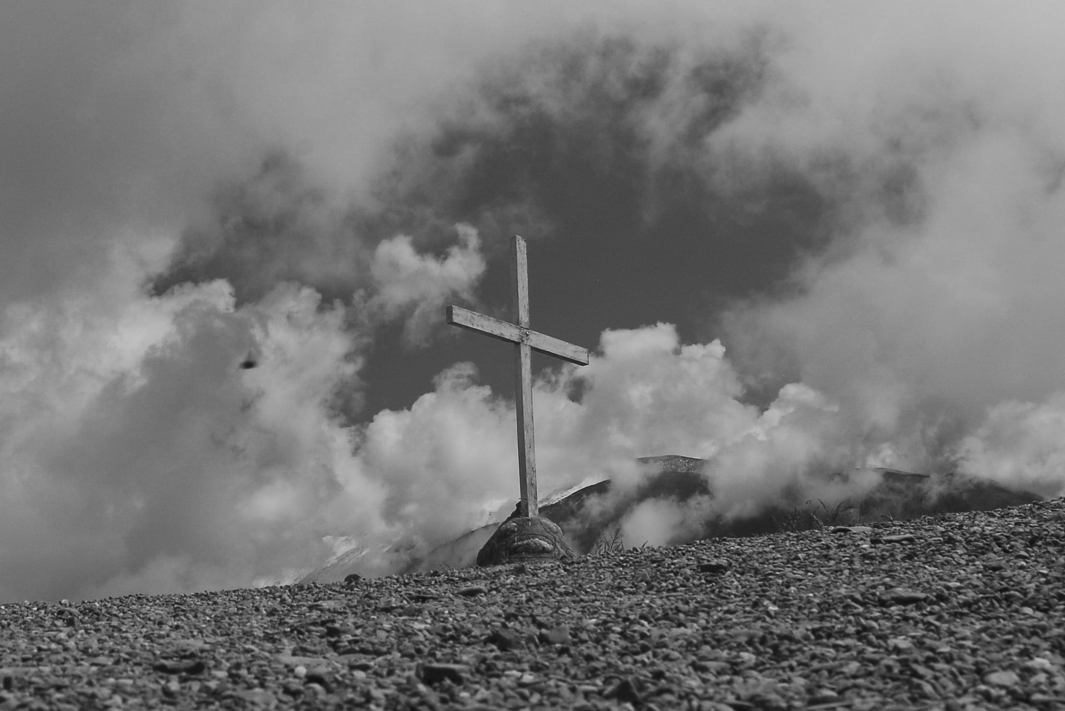 cross, smoke - physical structure, renewable energy, christian, cloud - sky, no people, clouds, sky, pray, environmental conservation, grayscale, outdoors, HD Wallpaper