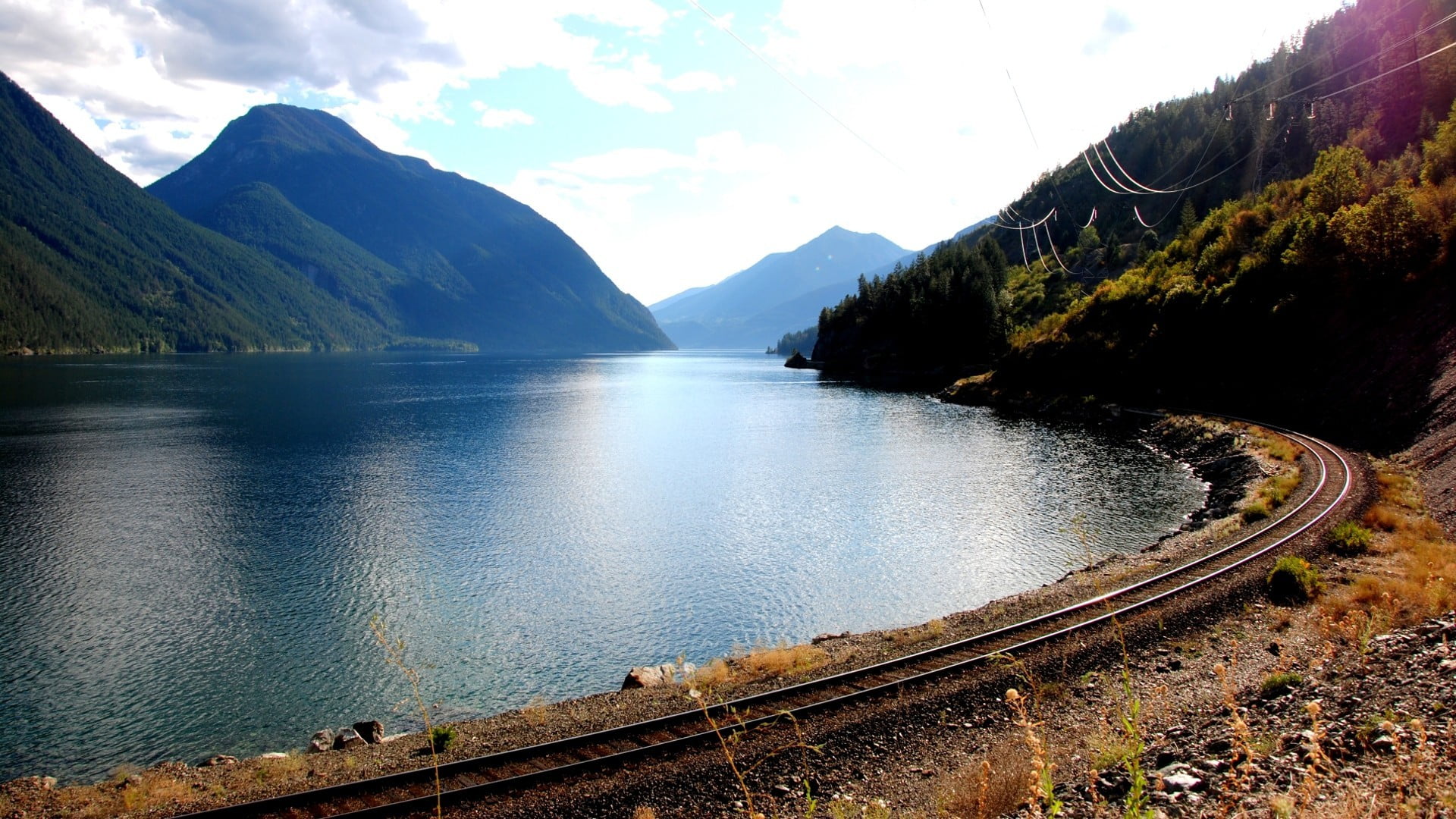 plant, body, beauty in nature, no people, 1080P, rail transportation, tranquility, outdoors, scenics - nature, tranquil scene, tree, rippling, mountain, HD Wallpaper