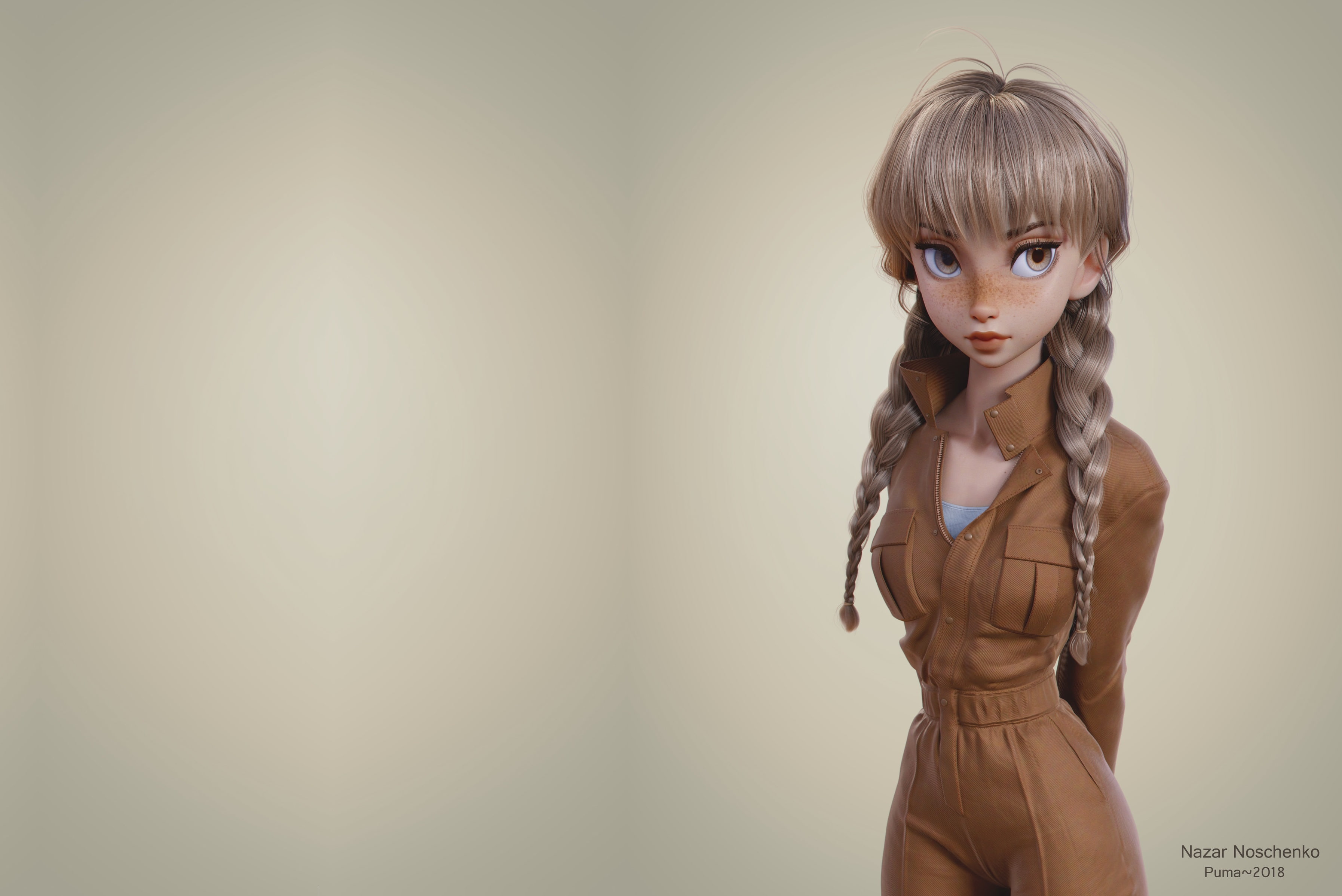 Puma (+braid tutorial), braids, art, Nazar Noschenko, girl, 2K, HD Wallpaper