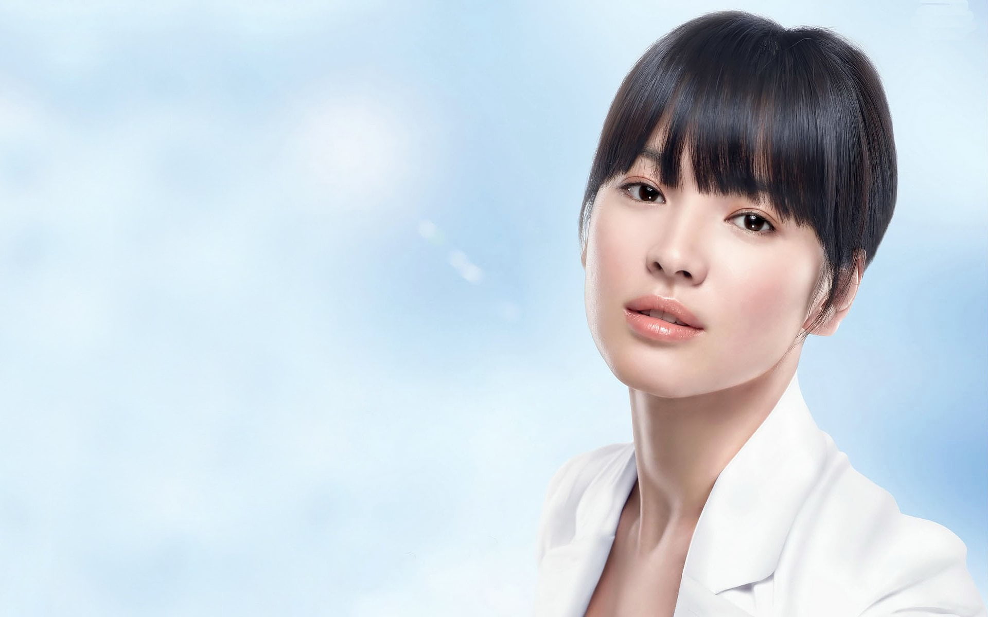 sky, Asian, headshot, beauty, one person, Korean, Song Hye Kyo, young adult, women, Oriental, front view, looking, Actress, looking at camera, contemplation, HD Wallpaper