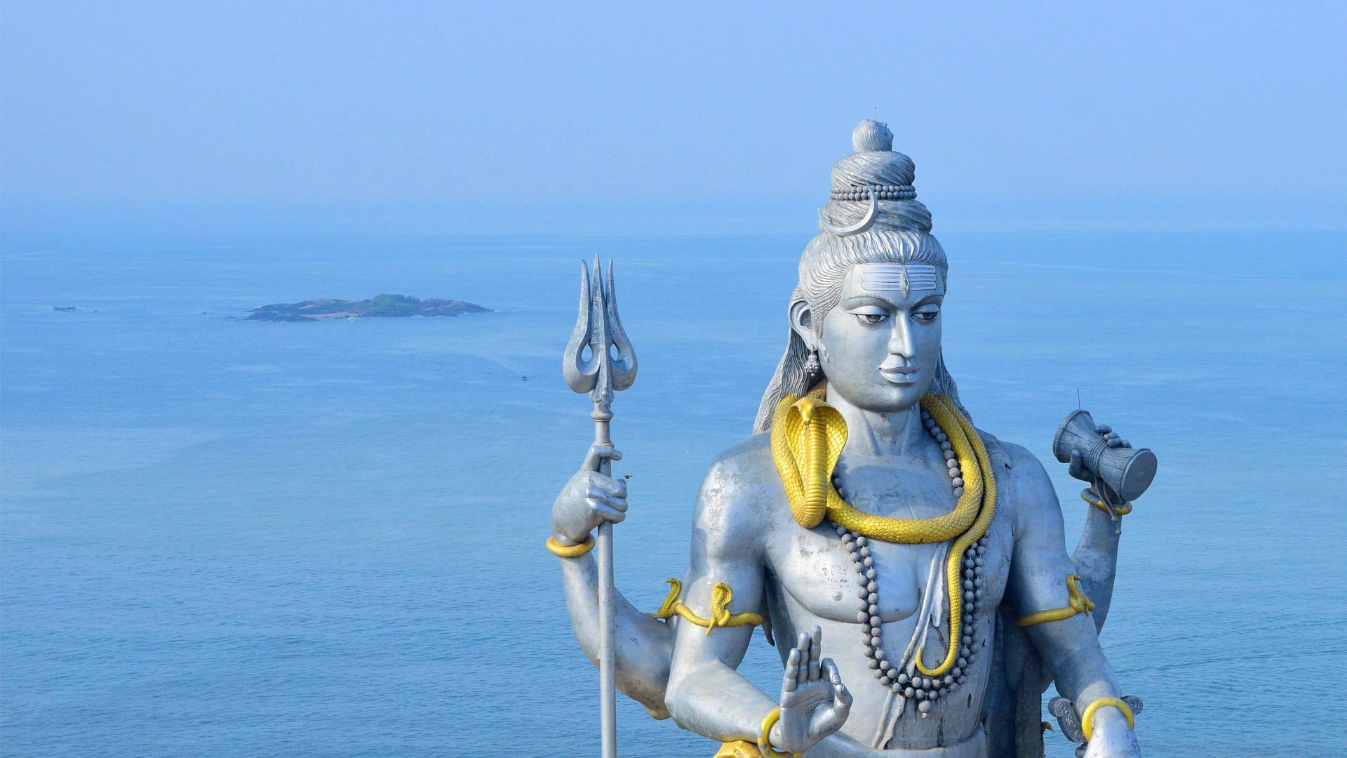 The murudeshwara, Shiva, India, 1080P, statue, the ocean, HD Wallpaper