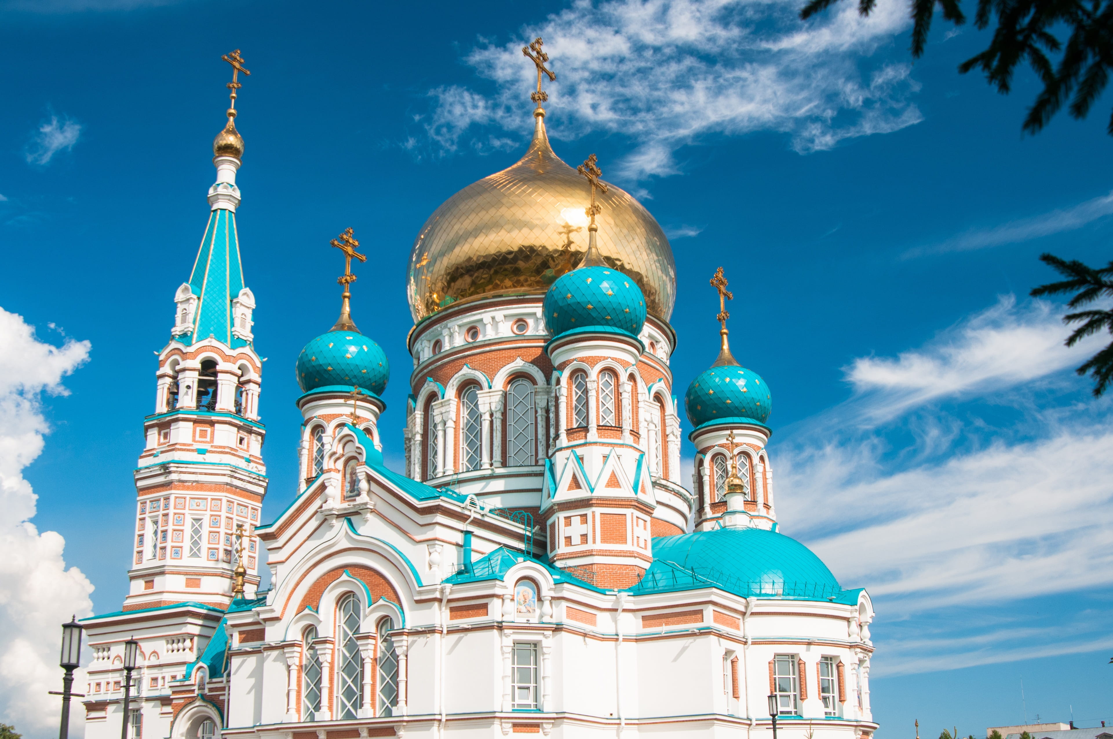 tourism, blue, no people, temple, cross, golden domes, nature, culture, crosses, place of worship, center, clouds, monument, history, religious, outdoors, HD Wallpaper