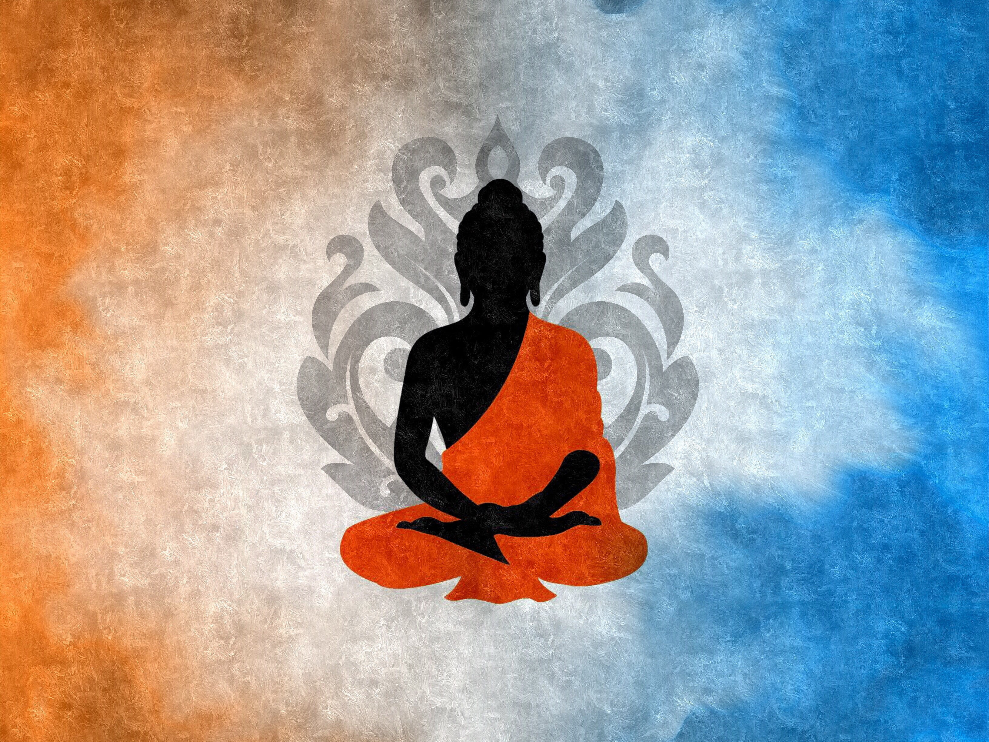 Silhouette, Buddha, digital art, Lotus, 2K, Buddhism, HD Wallpaper