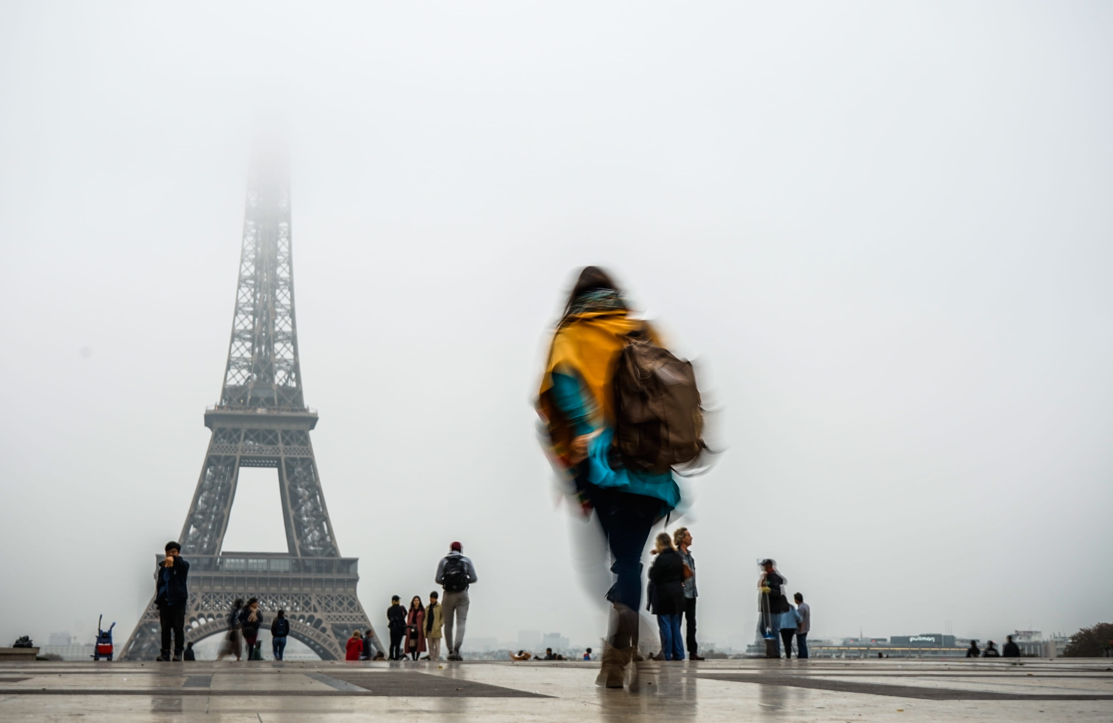 downtown, apparel, france, vacation, adult, tall - high, pedestrian, rain, men, tourism, sky, travel, town, crowd, building, eiffel, architecture, people, HD Wallpaper