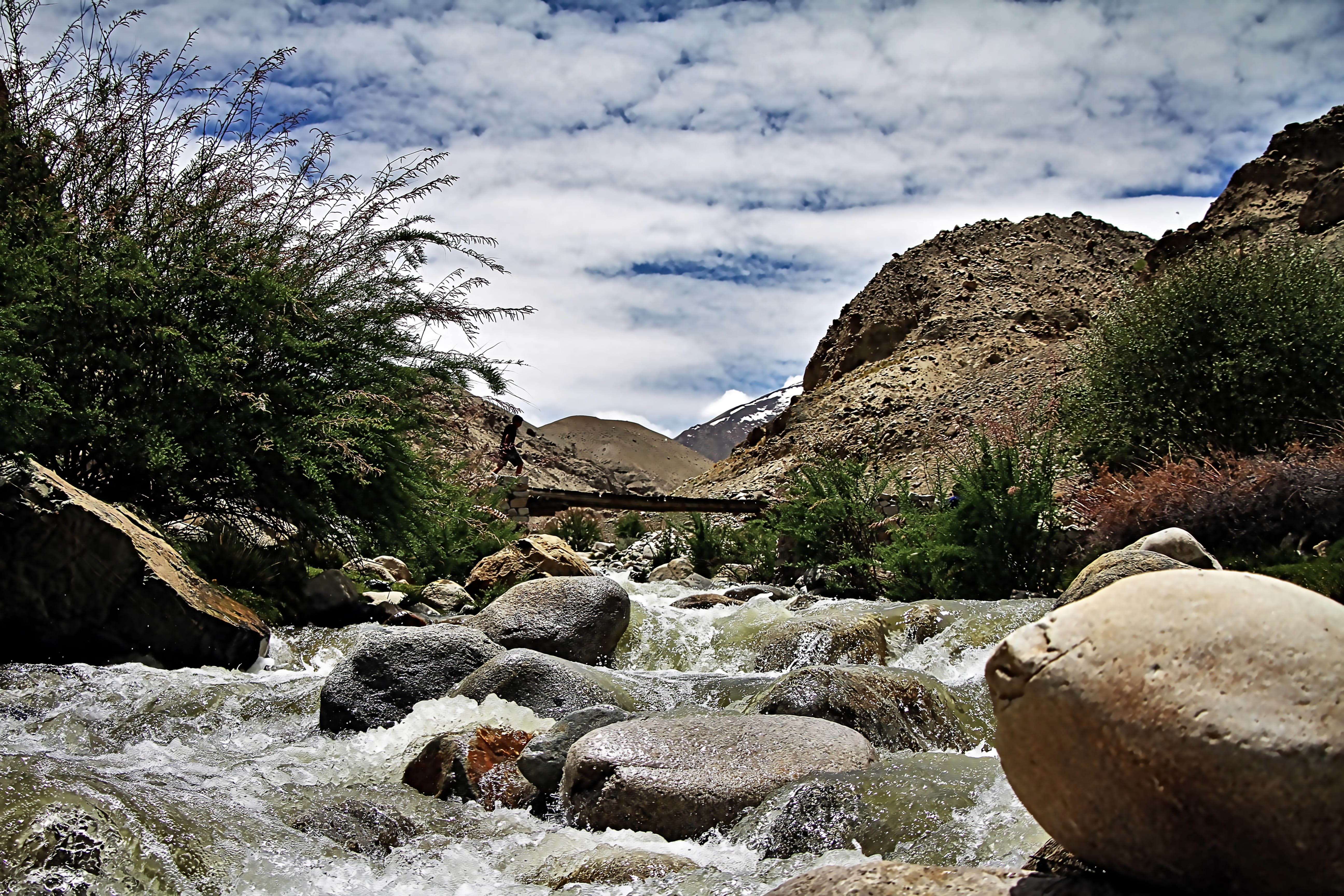 mountain, 5K, sky, outdoors, land, rock, non-urban scene, rock formation, cloud - sky, tranquility, no people, beauty in nature, rock - object, flowing water, HD Wallpaper