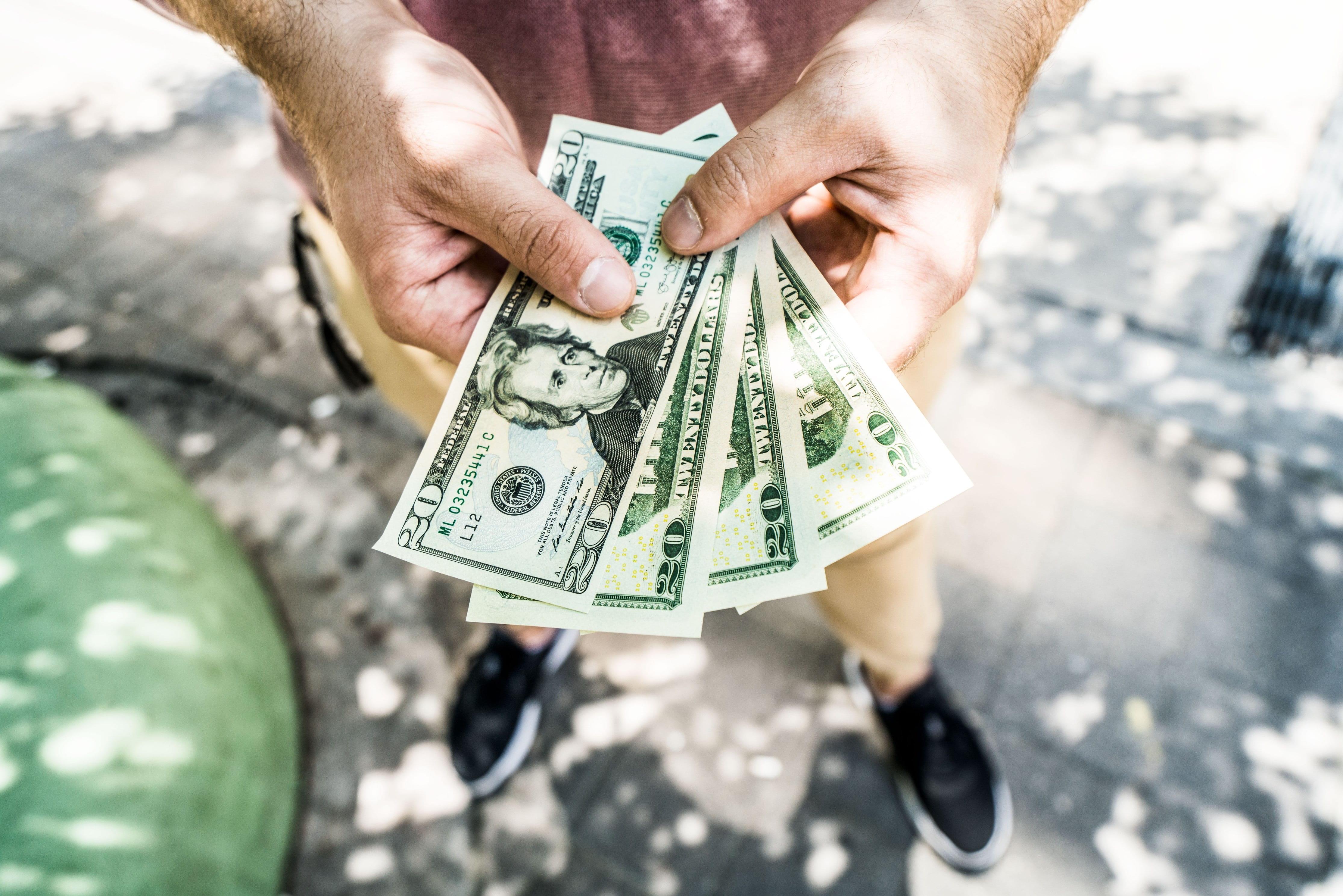 paper currency, bank, finance, bills, savings, one person, city, saving, buying, green color, investing, money, hand, human body part, close-up, 4K, human hand, HD Wallpaper