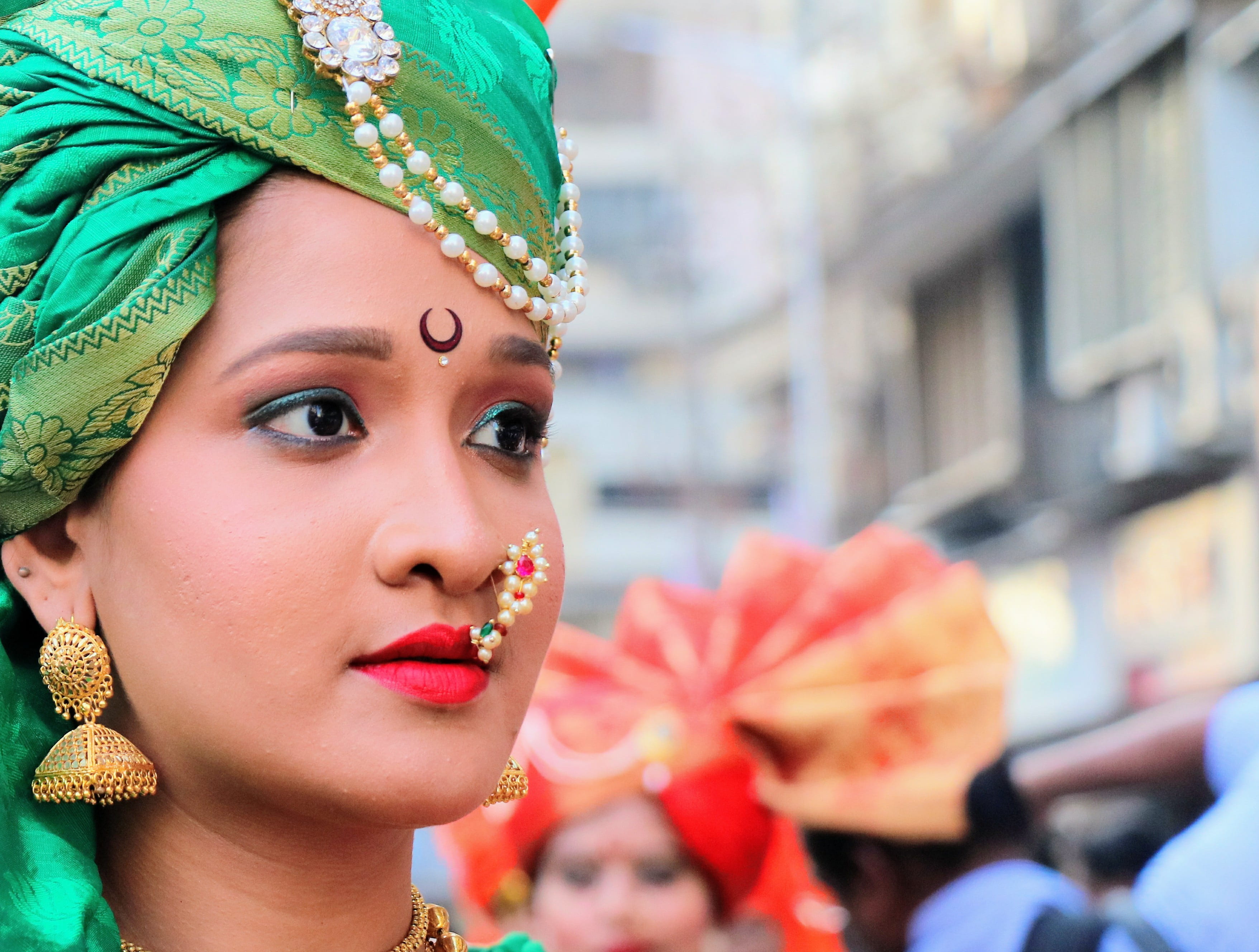 young women, beautiful people, fashion, veil, celebration, outdoors, woman, glamour, festival, street, religion, people, costume, close-up, traditional, HD Wallpaper