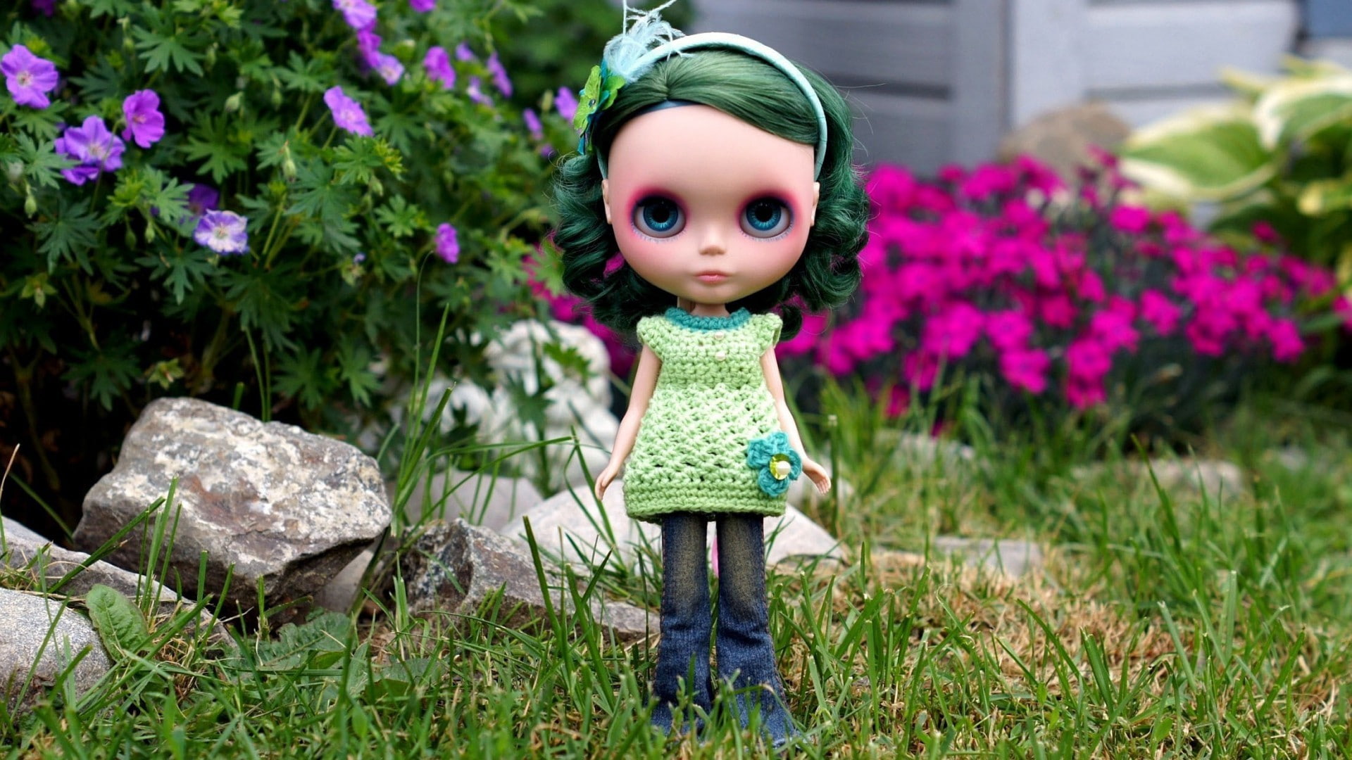 real people, innocence, standing, flowering plant, looking at camera, one person, doll, cute, full length, portrait, flower, females, child, nature, leisure activity, HD Wallpaper