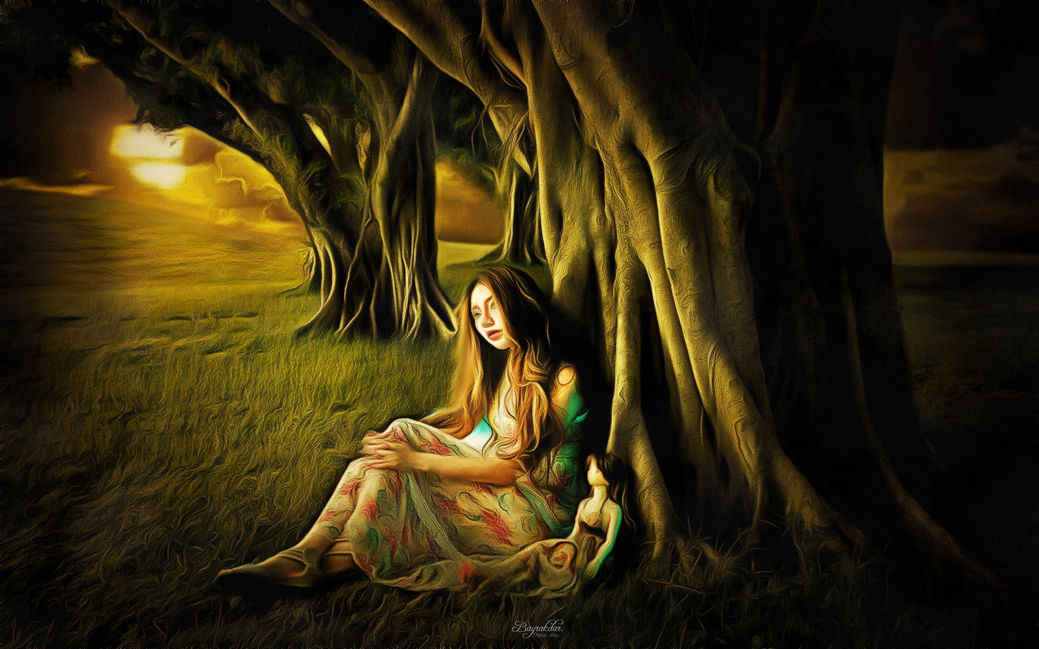 contemplation, outdoors, hair, plant, young women, doll, fashion, casual clothing, women, beauty, tree, adult, nature, full length, hairstyle, long hair, HD Wallpaper