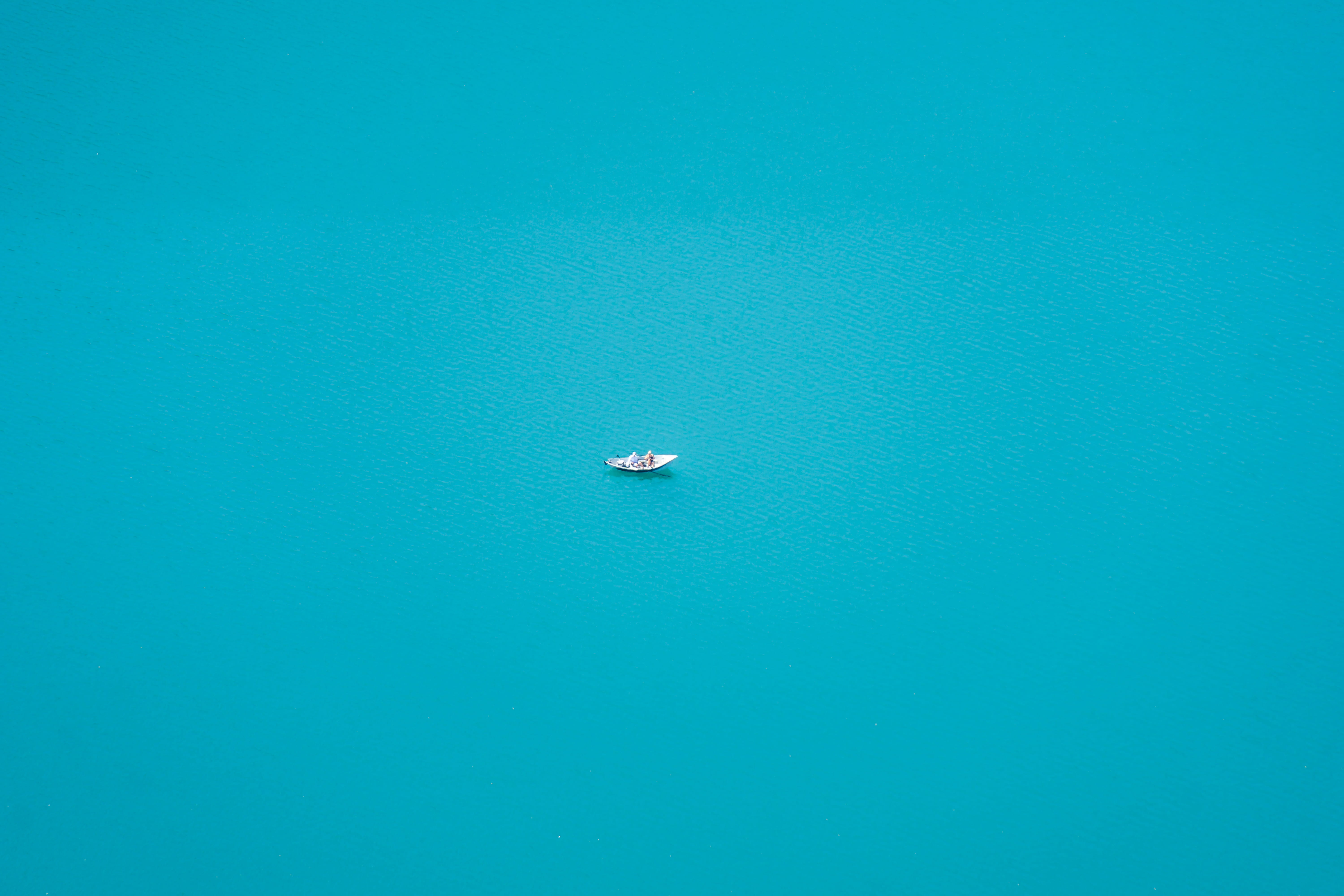 solitude, travel, alone, outside, aerial, blue, fishing, relax, backgrounds, nature, water, nautical Vessel, ocean, aerial view, calm, outdoors, 5K, coastline, HD Wallpaper