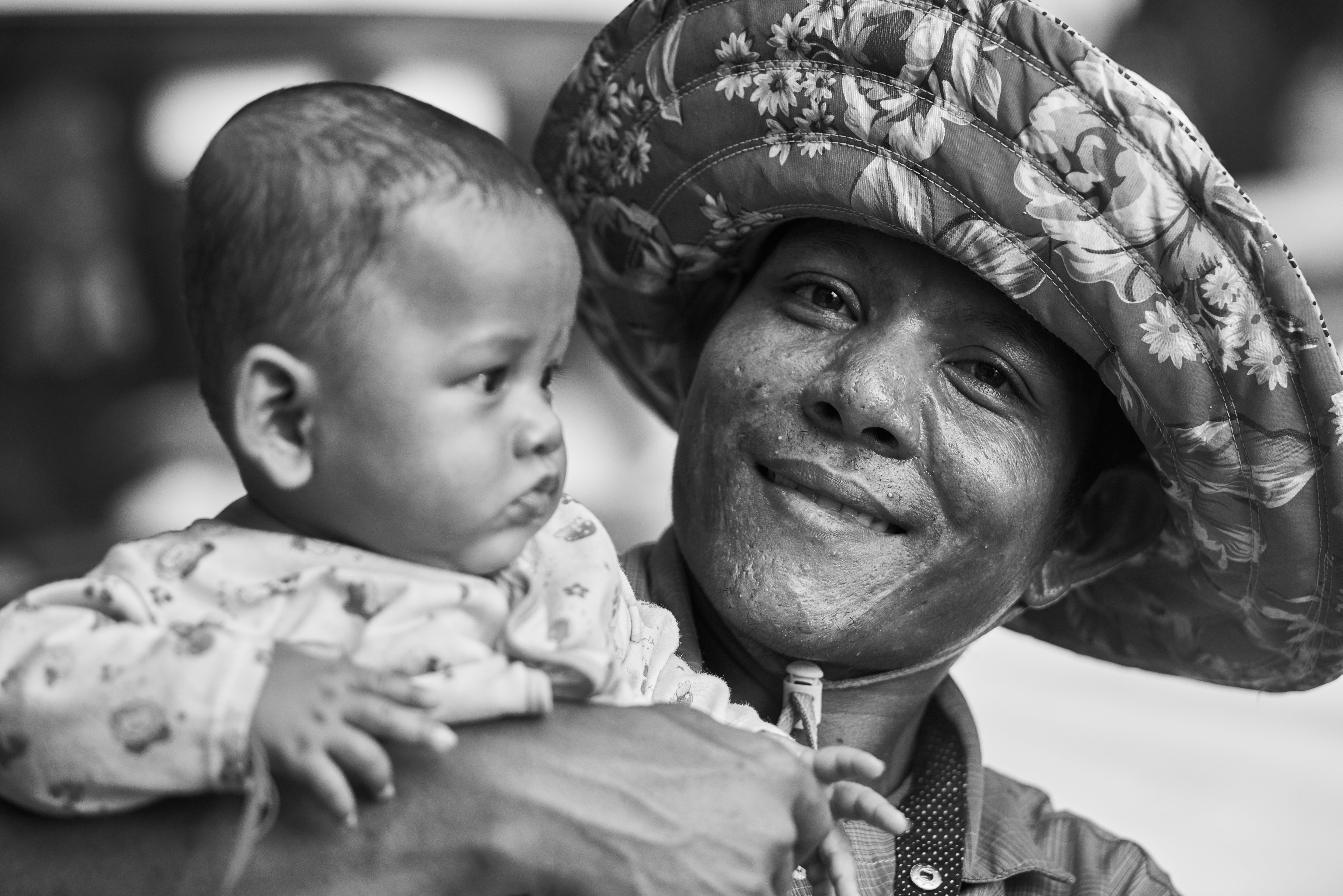focus, selective, women, grayscale, holding, togetherness, innocence, family, clothing, childhood, headshot, asian, human, photography, boy, looking, cambodia, HD Wallpaper
