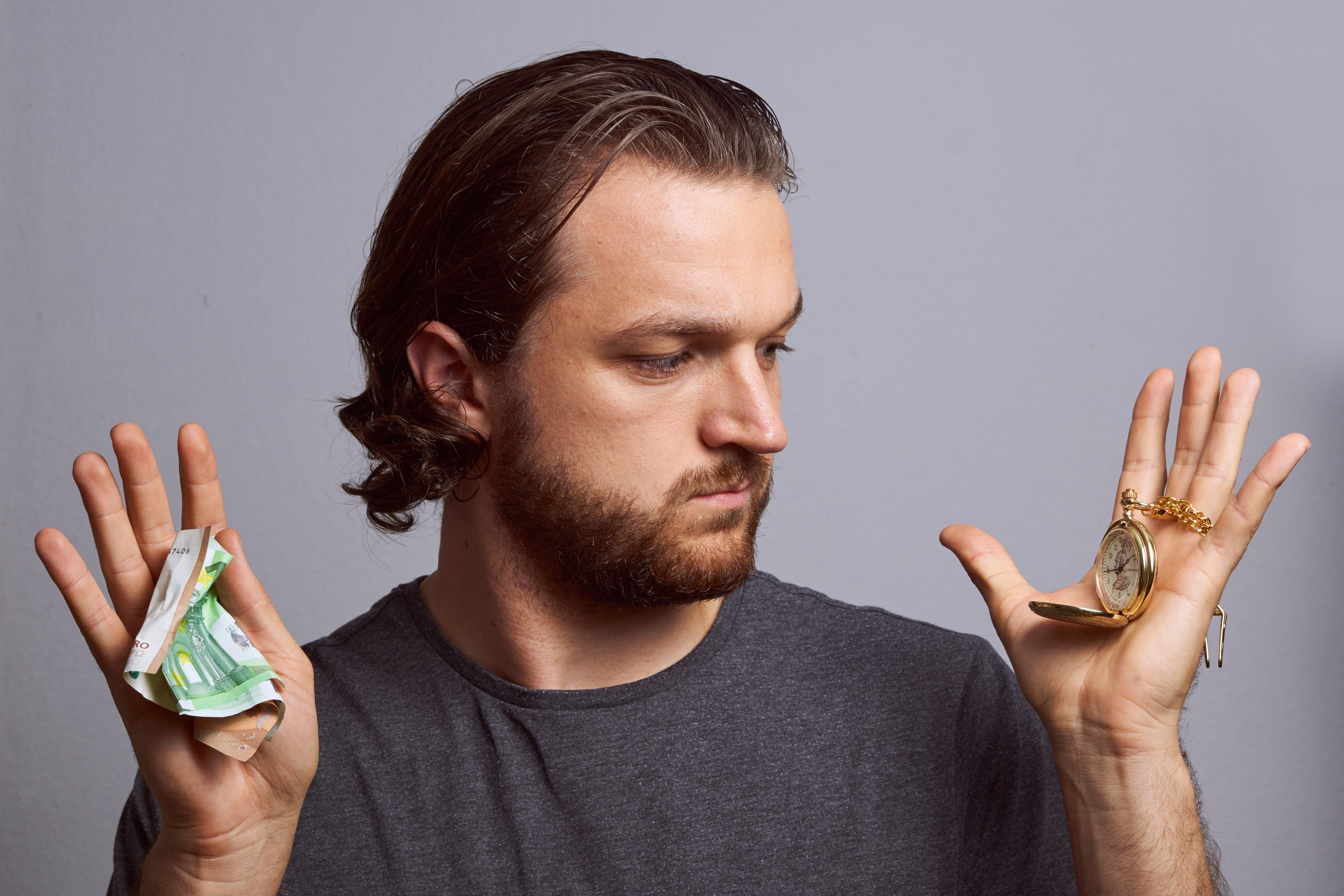 counting, holding, finger, facial hair, money, portrait, life, studio shot, gray background, balance, finance, wealth, adult, men, work, front view, headshot, HD Wallpaper