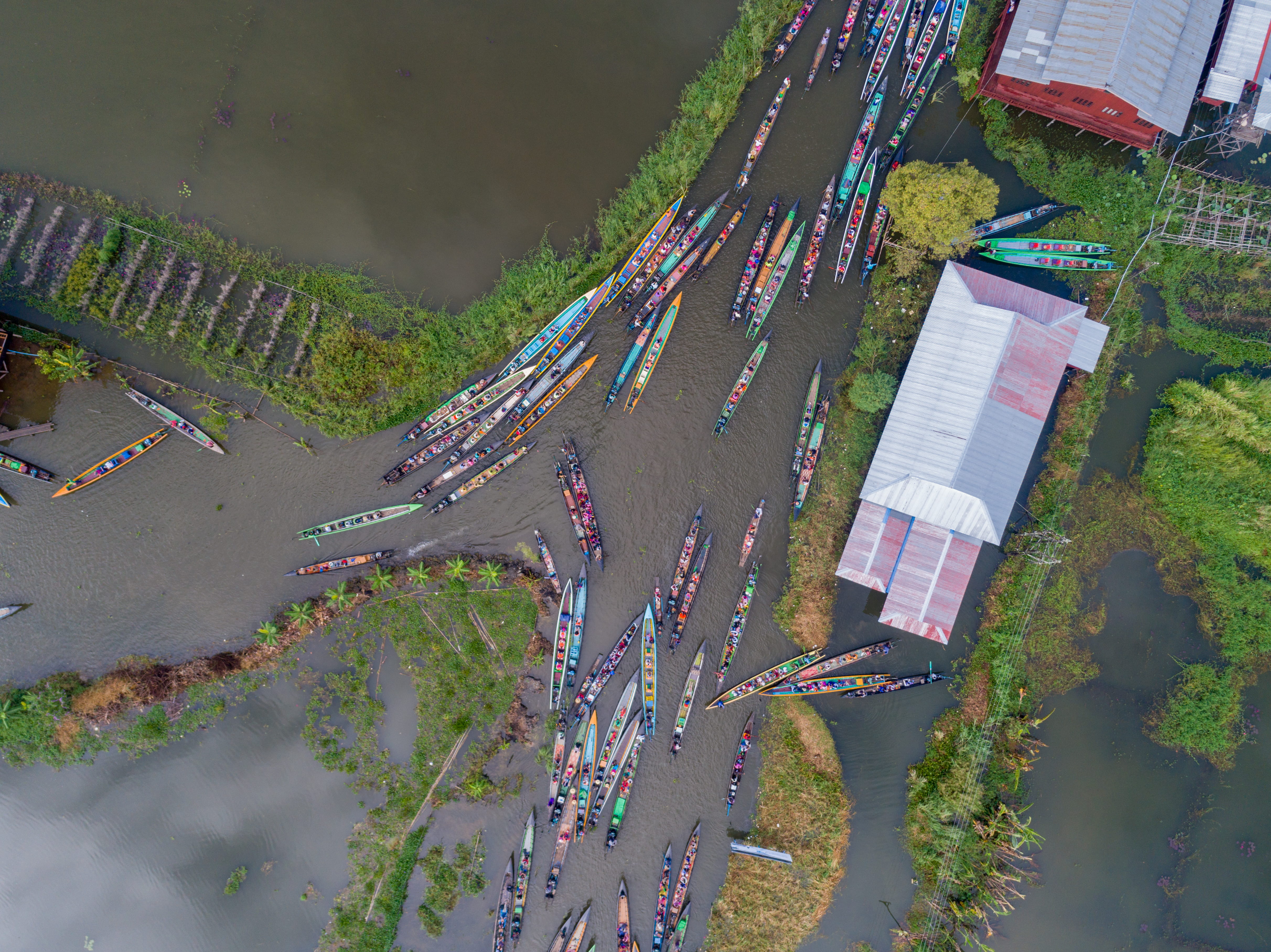 architecture, travel, built structure, boats, nature, road, transportation, dji, aerial, junction, myanmar, day, inle, landscape, inle lake, plant, traffic, HD Wallpaper