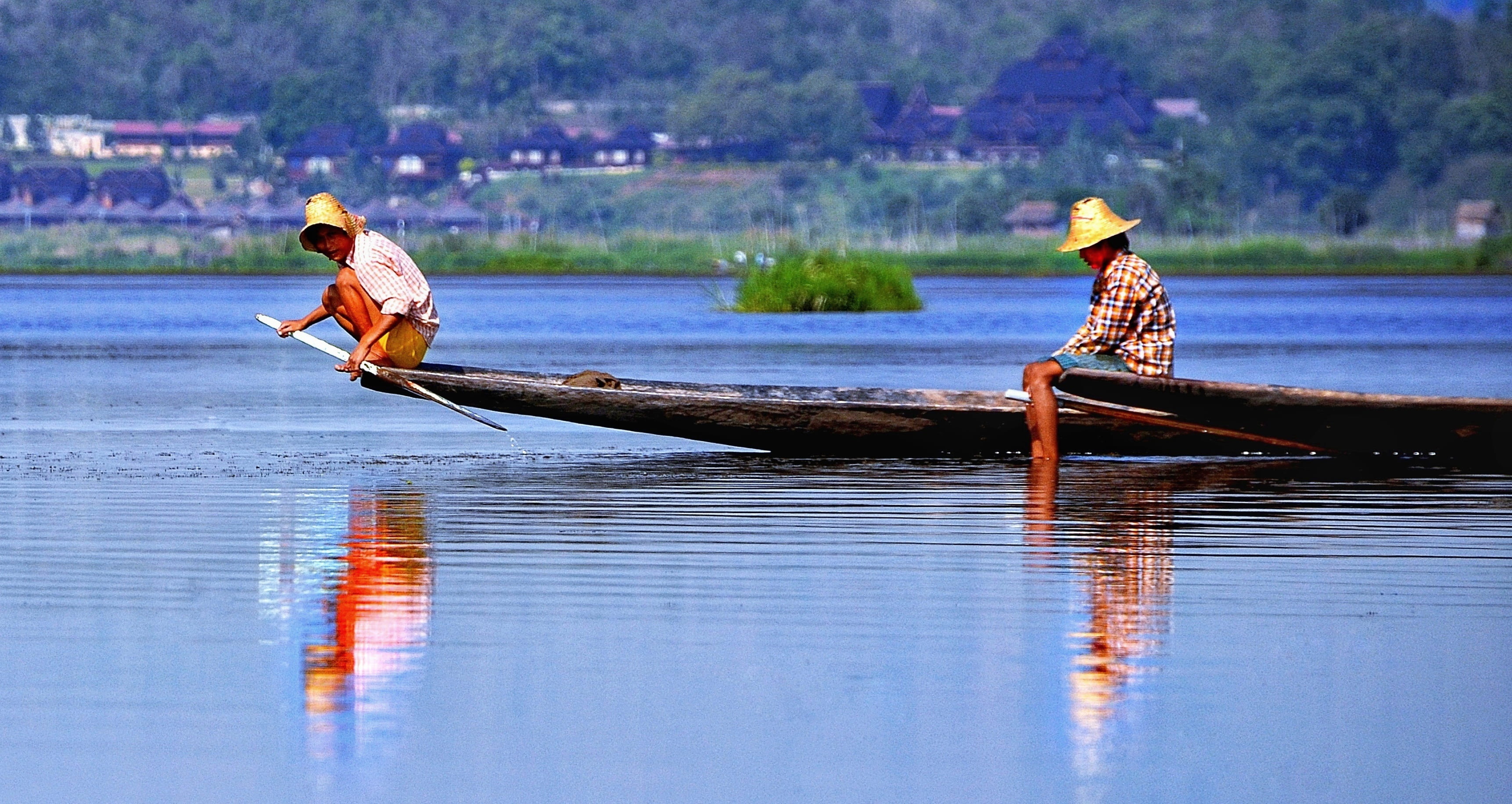 nature, hat, oar, lake, people, water, transportation, waterfront, nautical vessel, 2K, leisure, mode of transportation, traditional, outdoors, fishing industry, HD Wallpaper