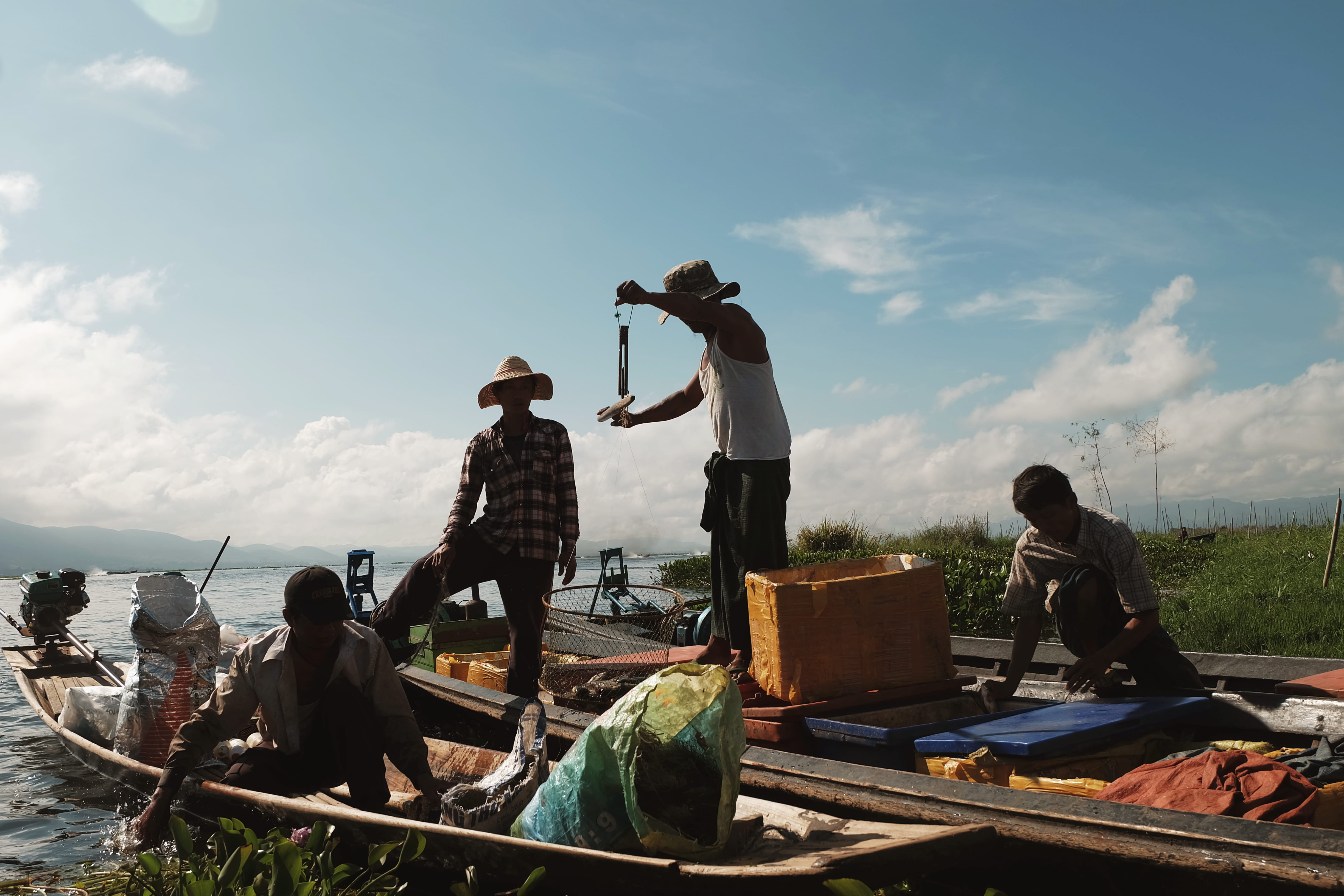 group of people, real people, cloud - sky, lifestyles, activity, day, asian, men, trade, people, outdoors, sky, nature, lake, full length, occupation, fisherman, HD Wallpaper