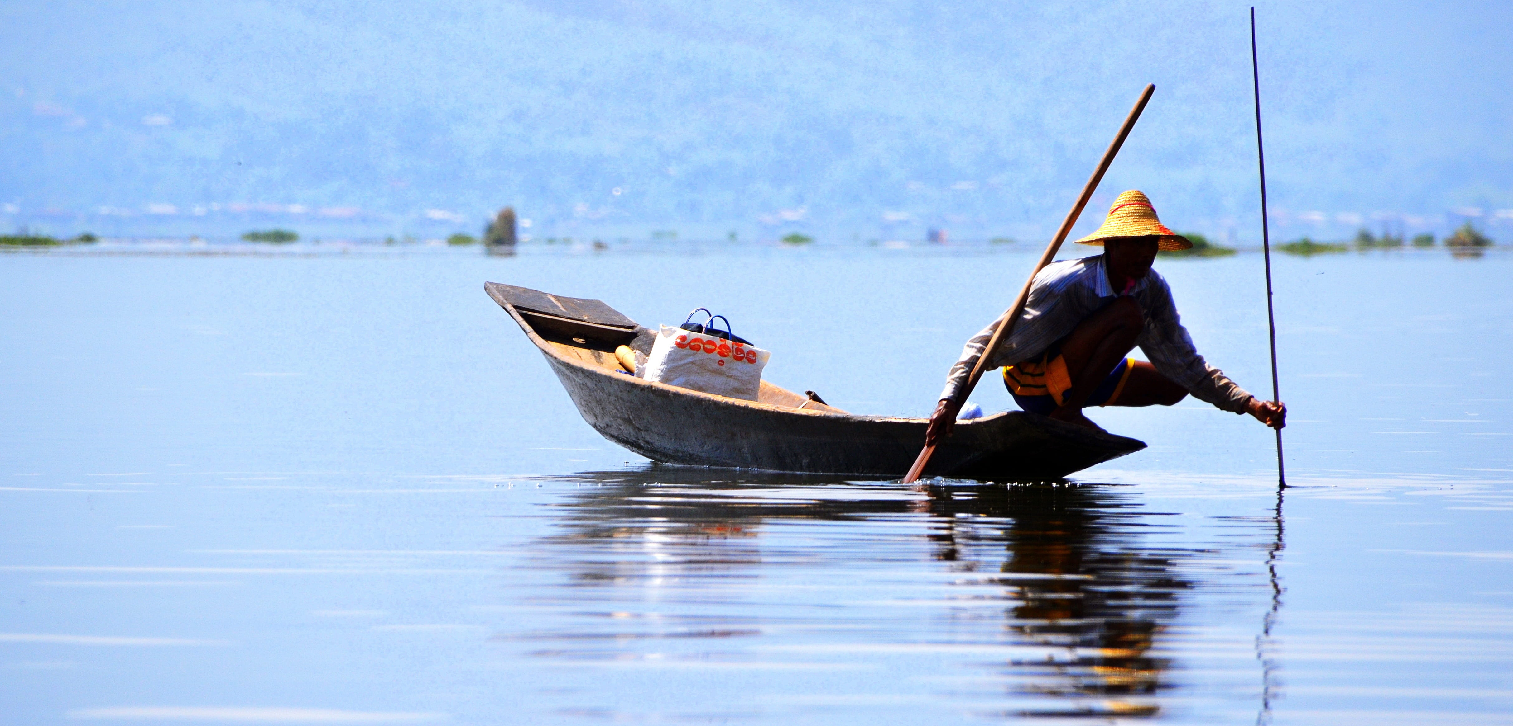 mode of transportation, traditional, inle lake, travel, occupation, nature, sea, side view, oar, myanmar, transportation, boat, fisherman, 4K, men, fishing, HD Wallpaper