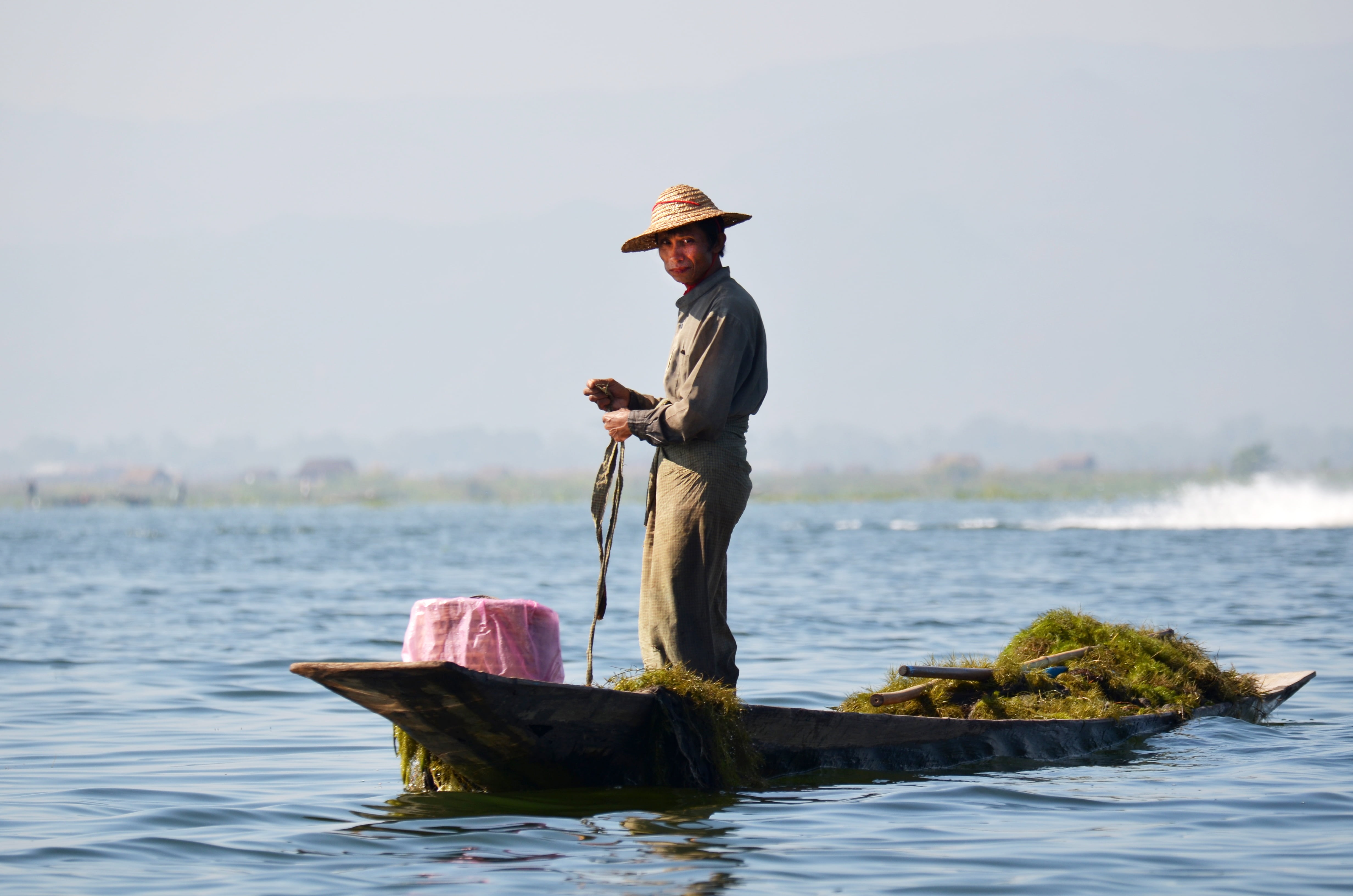 burma, near, adult, occupation, fishing, nautical Vessel, boat, water, leisure activity, fisherman, single-leg-rowers, sky, outdoors, man, sea, fish, 4K, HD Wallpaper