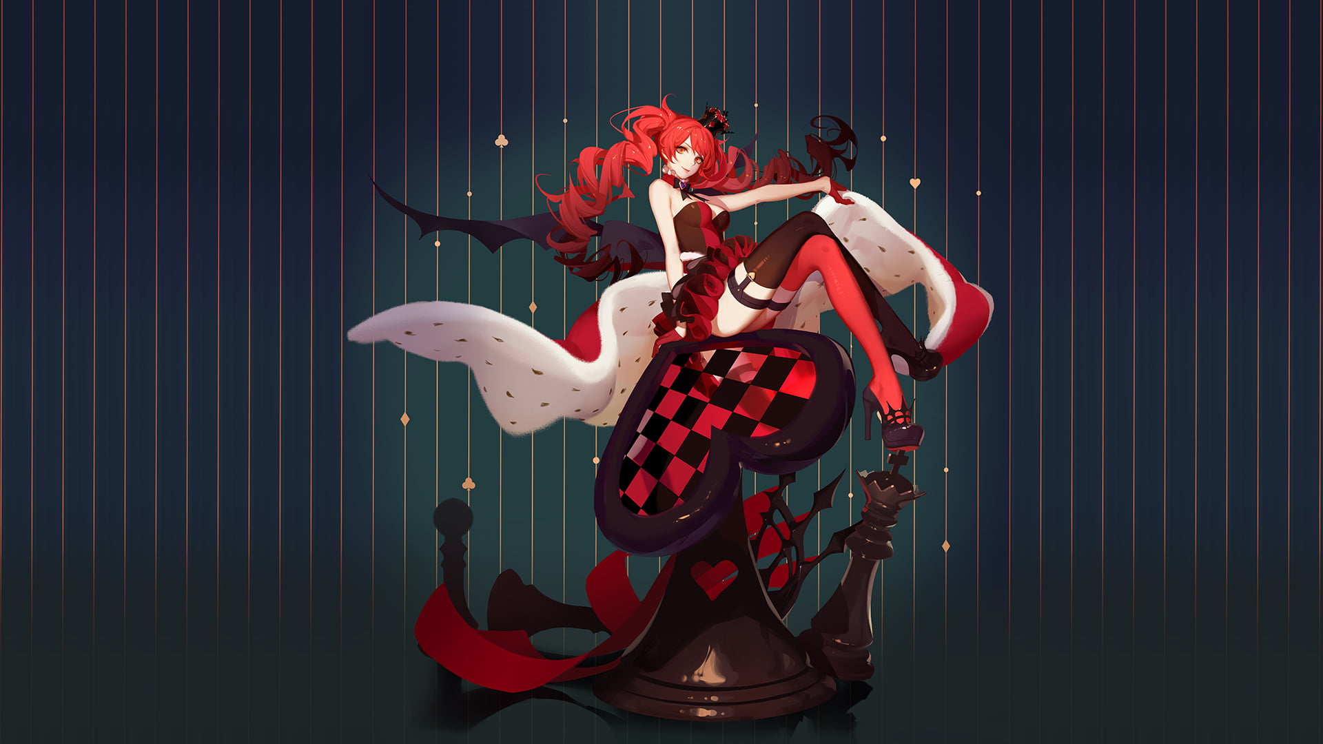 character, mantle, redhead, backgrounds, abstract, stage, Red Queen, chess, women, crown, orange eyes, dressed, arts culture and entertainment, king, indoors, HD Wallpaper
