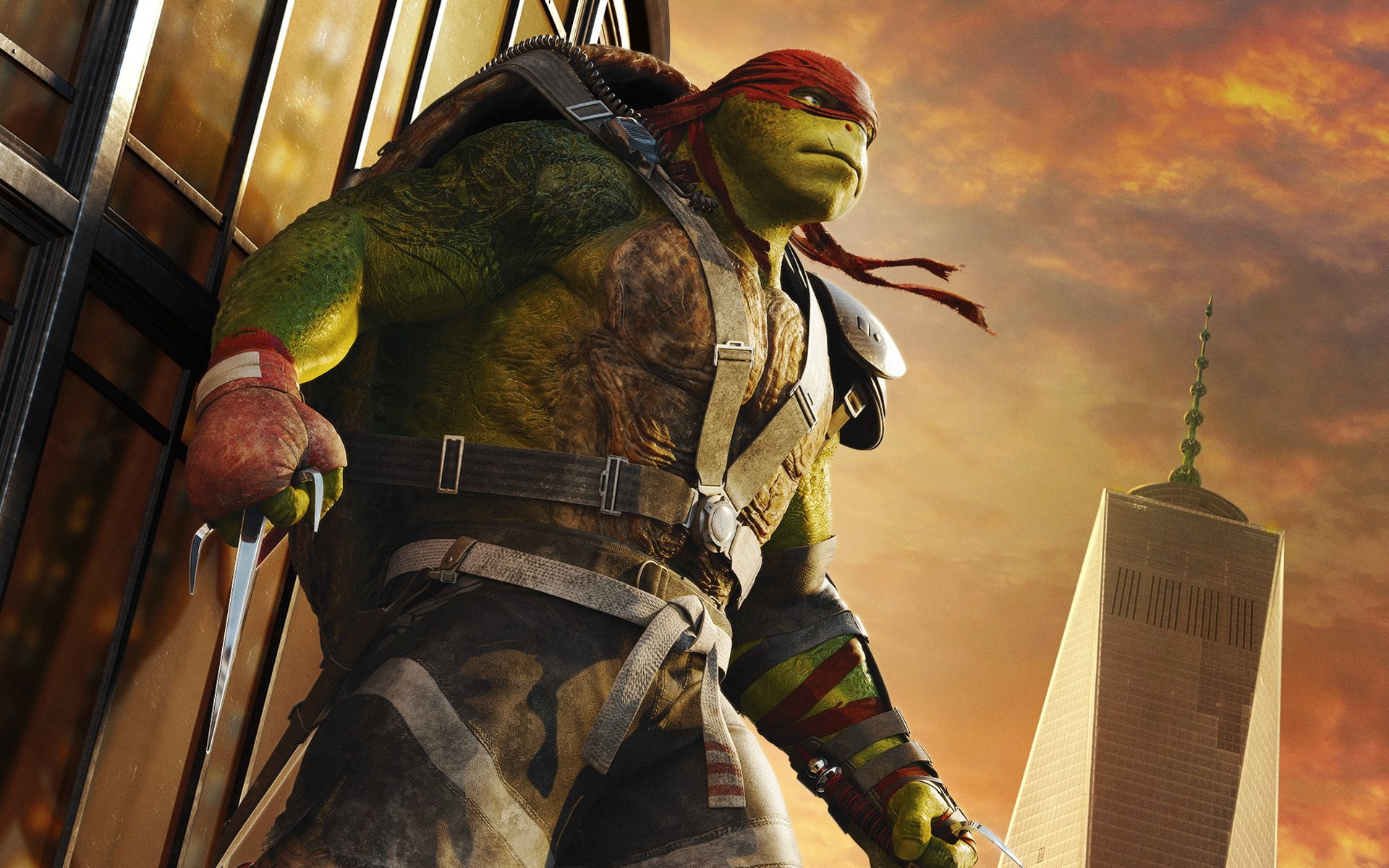 architecture, one person, herbivorous, building, Raphael (TMNT), Teenage Mutant Ninja Turtles, headwear, 1080P, sky, nature, built structure, real people, HD Wallpaper