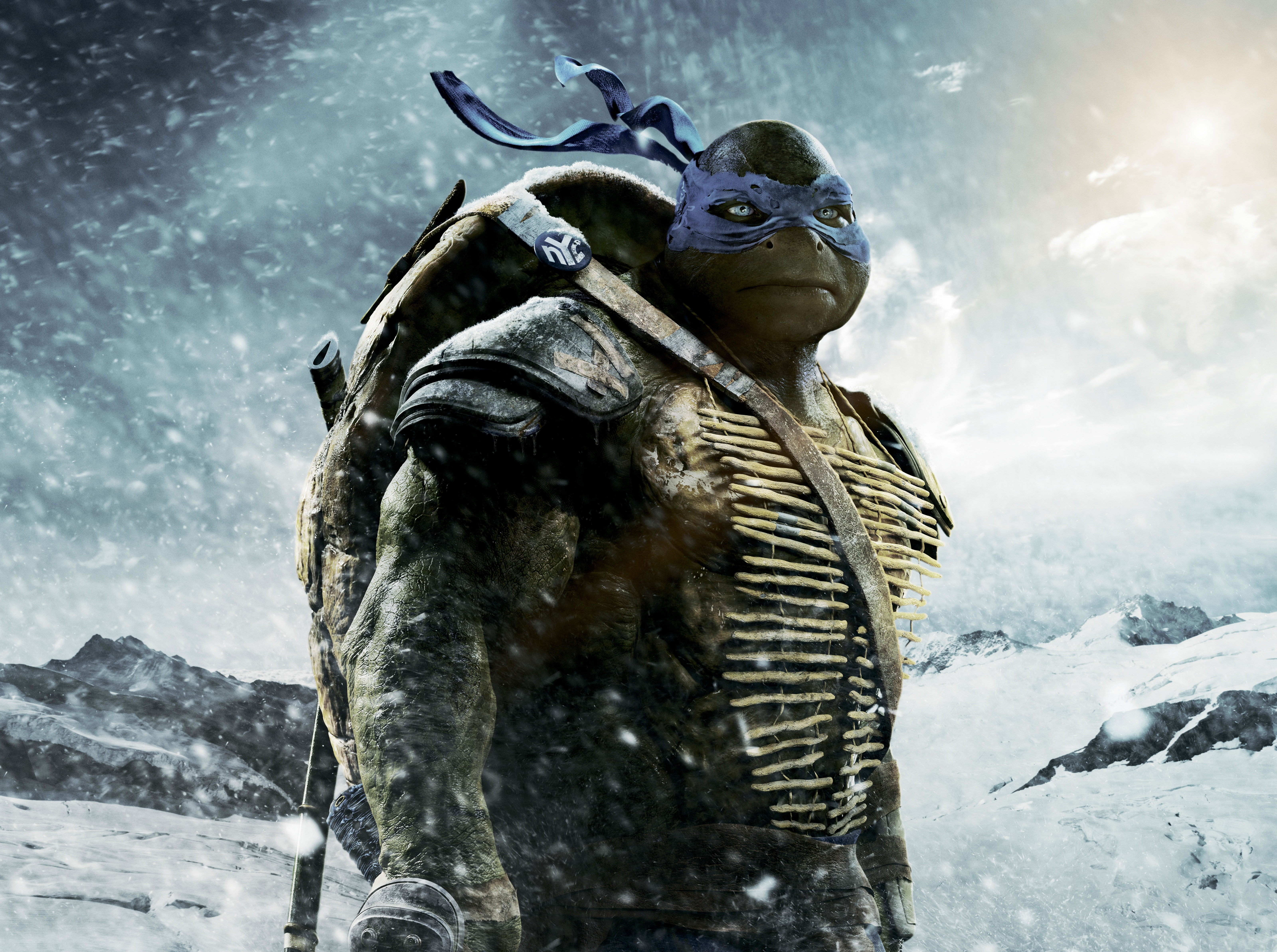 snow, tmnt, Teenage Mutant Ninja Turtles, standing, cloud - sky, snowing, Cartoons, Leonardo, Ninja, Movie, Turtles, representation, teenage, statue, day, HD Wallpaper